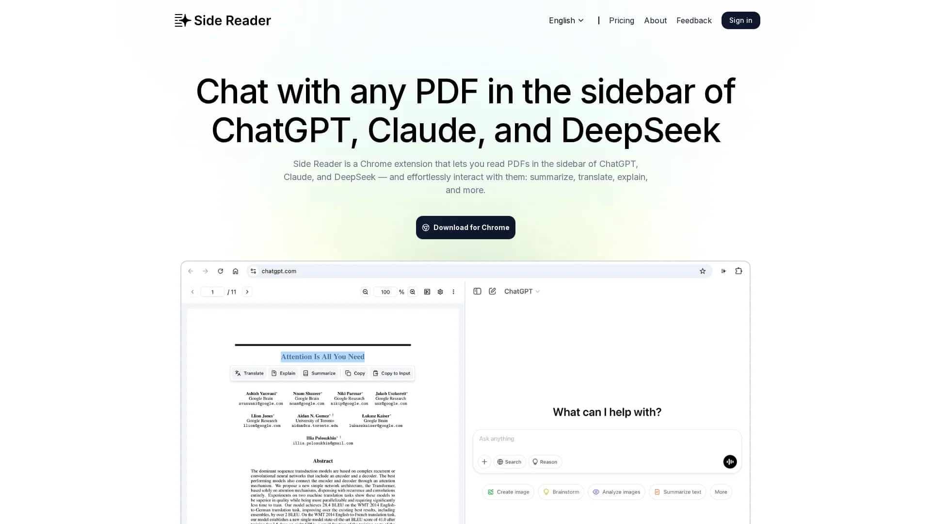 side-reader homepage