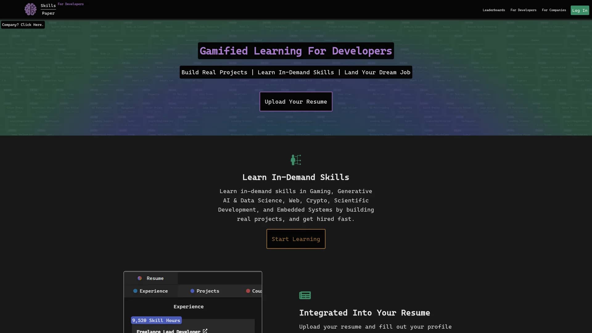 skills-over-paper homepage