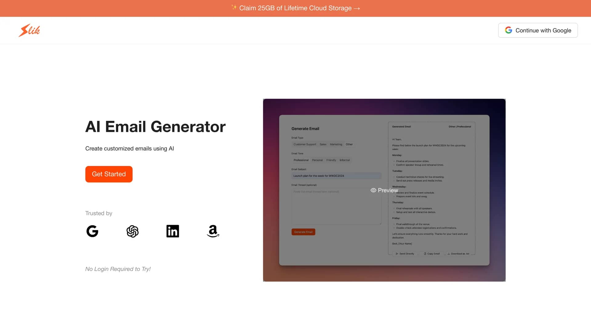 sliksafe-email-generator homepage