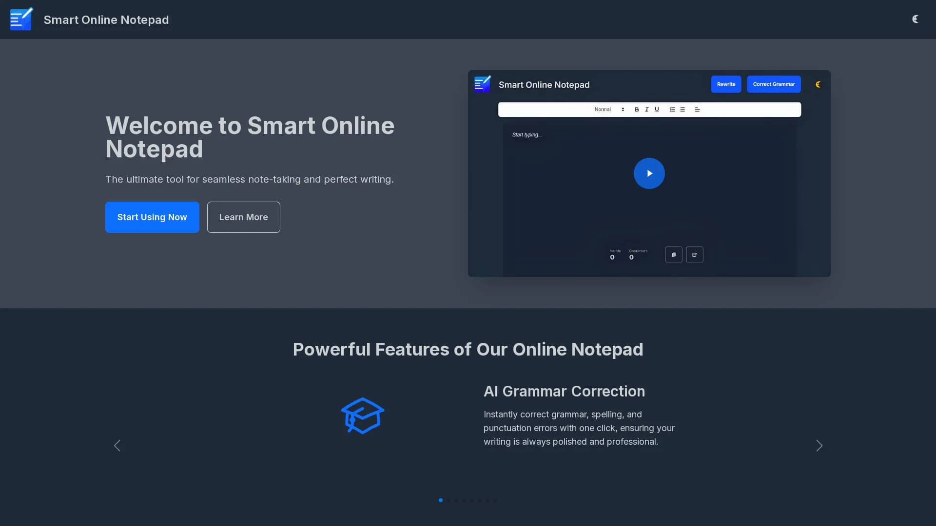smart-online-notepad homepage
