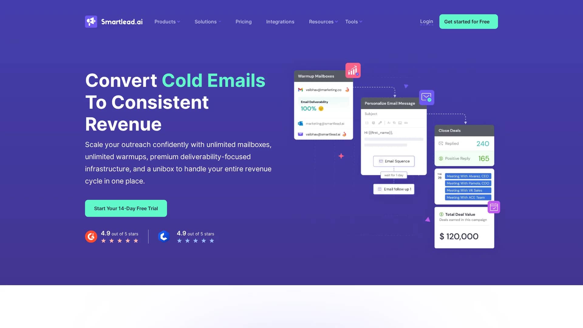 smartlead homepage