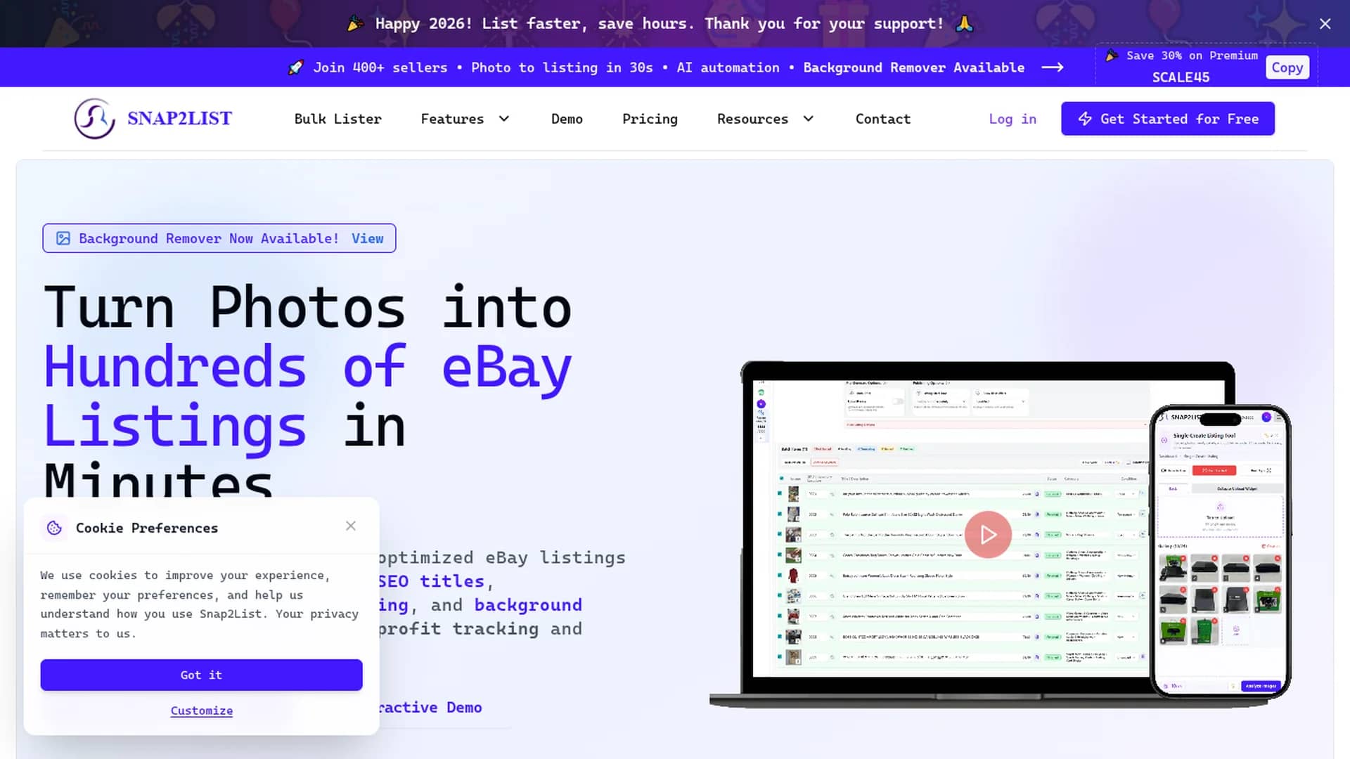 snap2list homepage