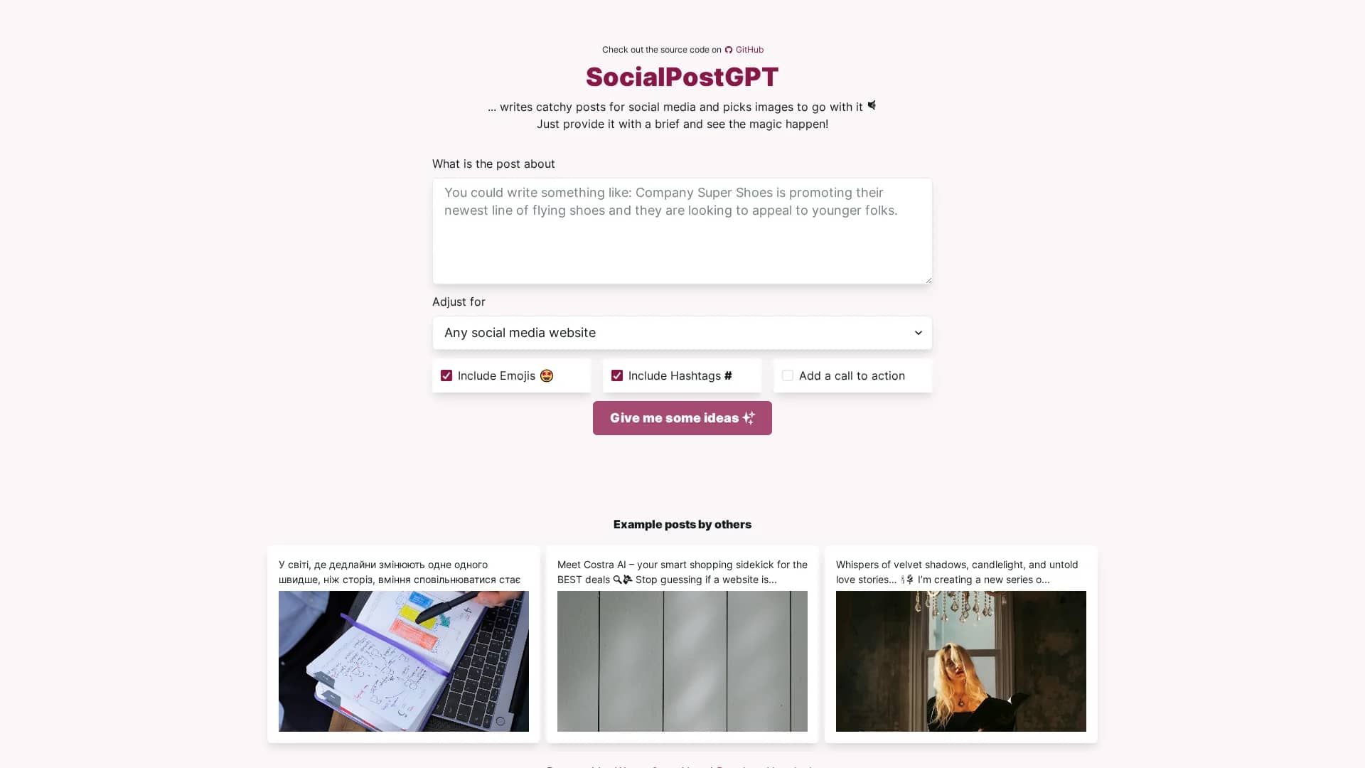 socialpostgpt homepage