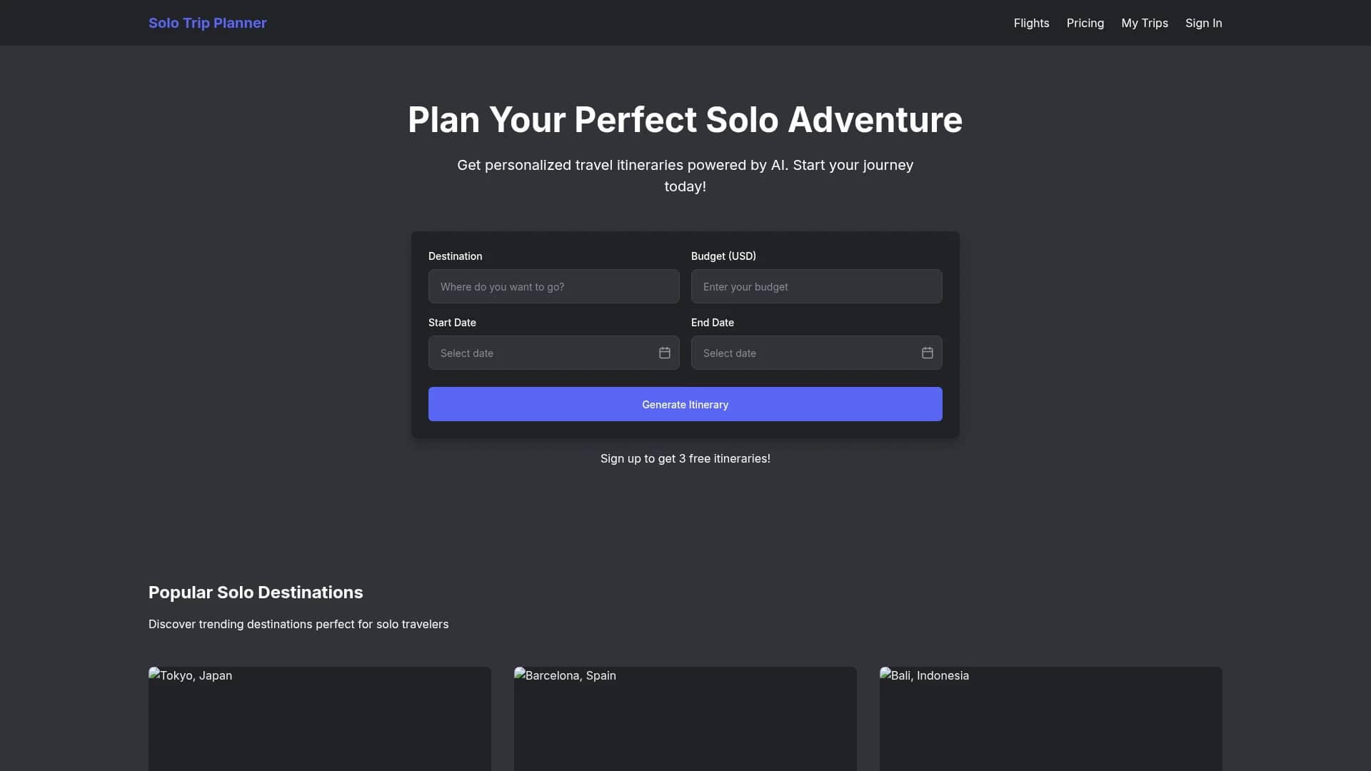 solo-trip-planner homepage