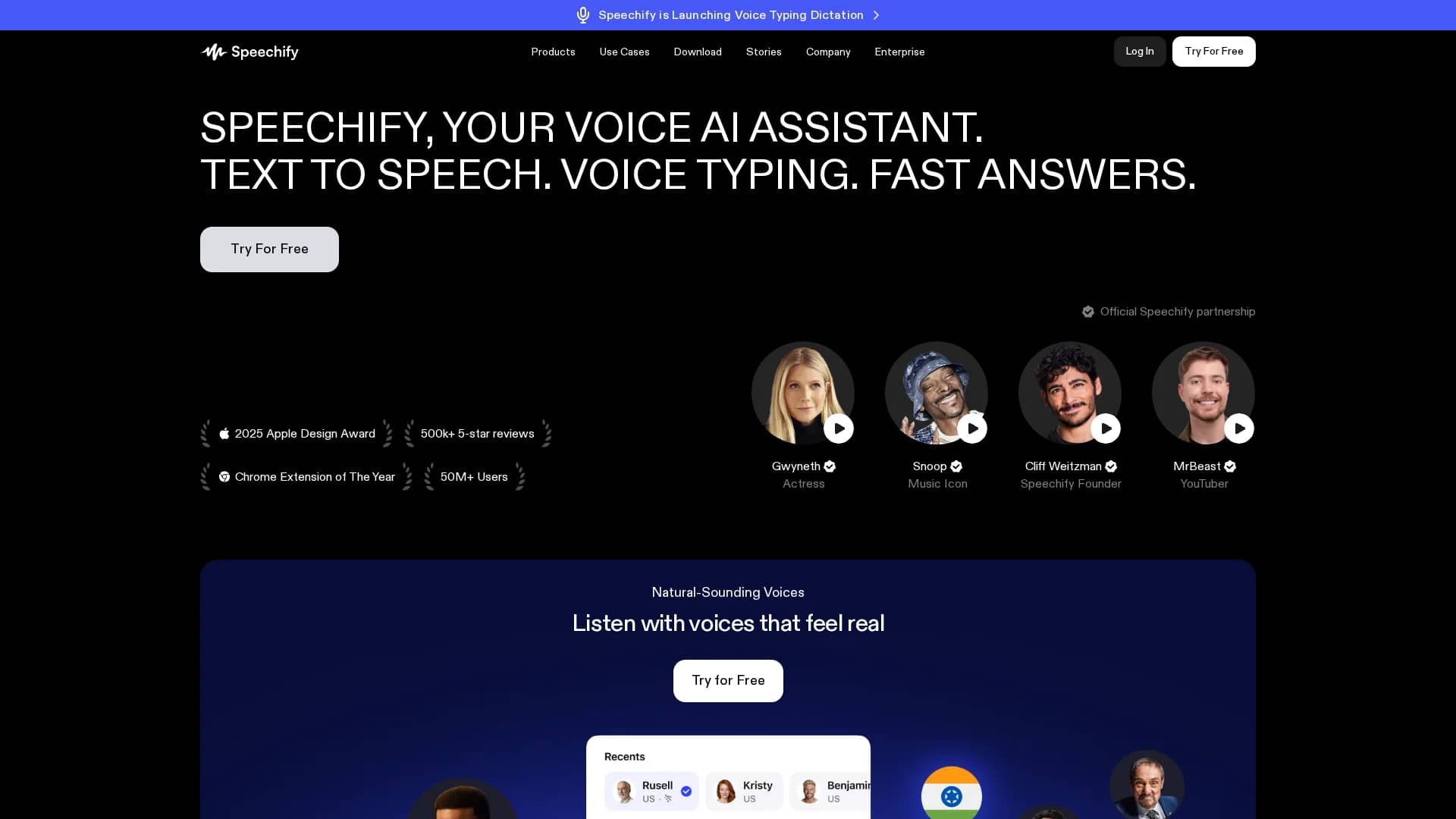 speechify homepage