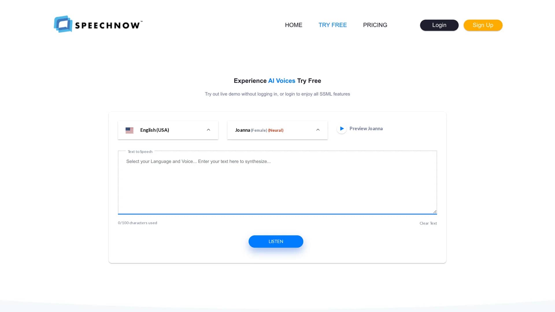 speechnow homepage
