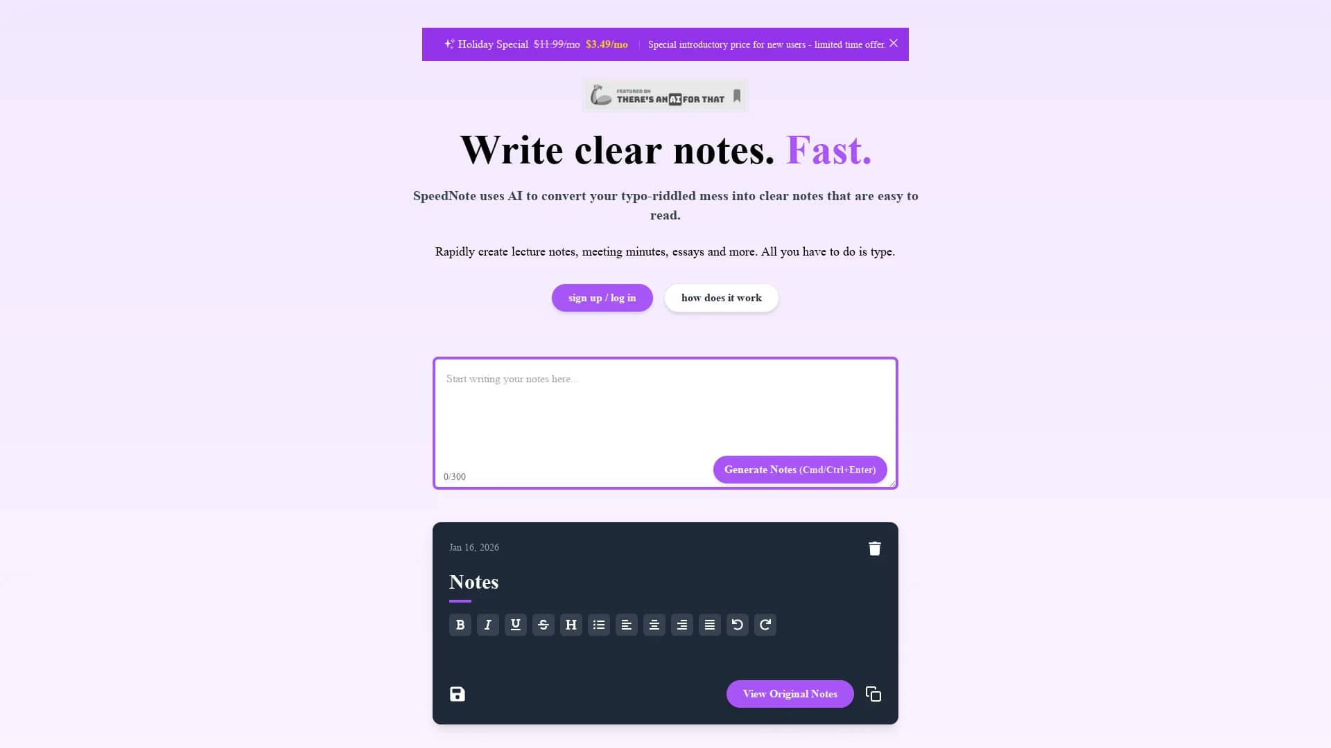 speednote-ai homepage