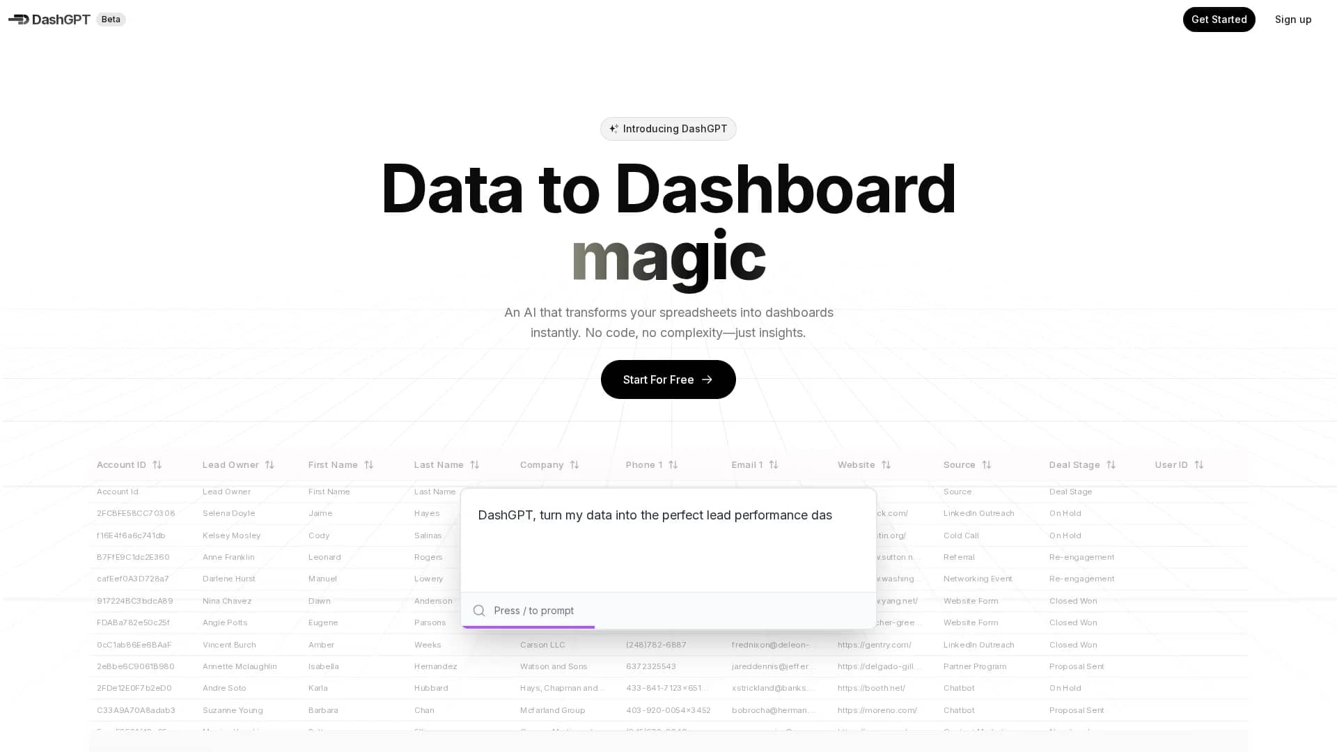 spreadsite homepage