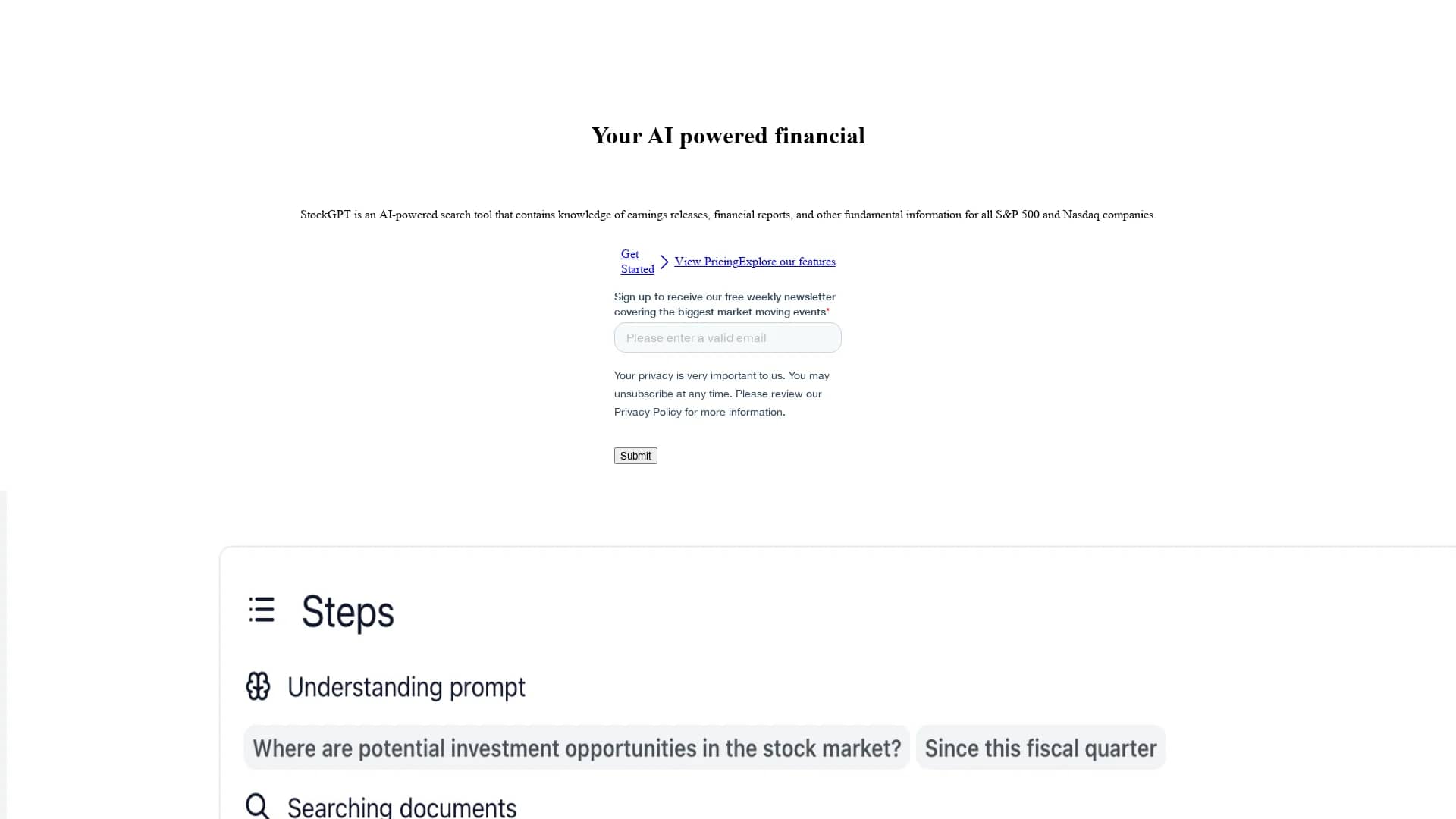 stockgpt homepage