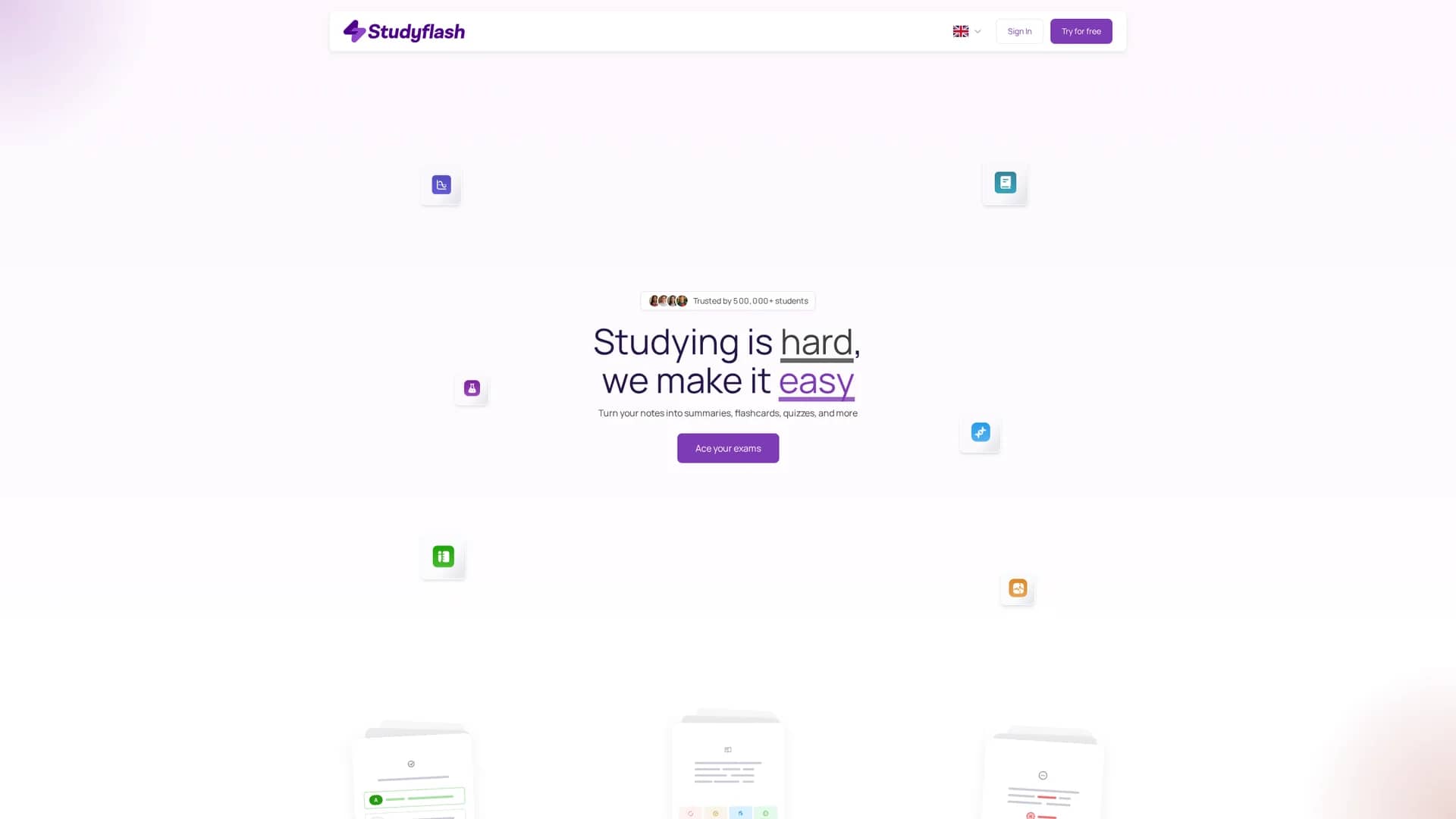 studyflash homepage