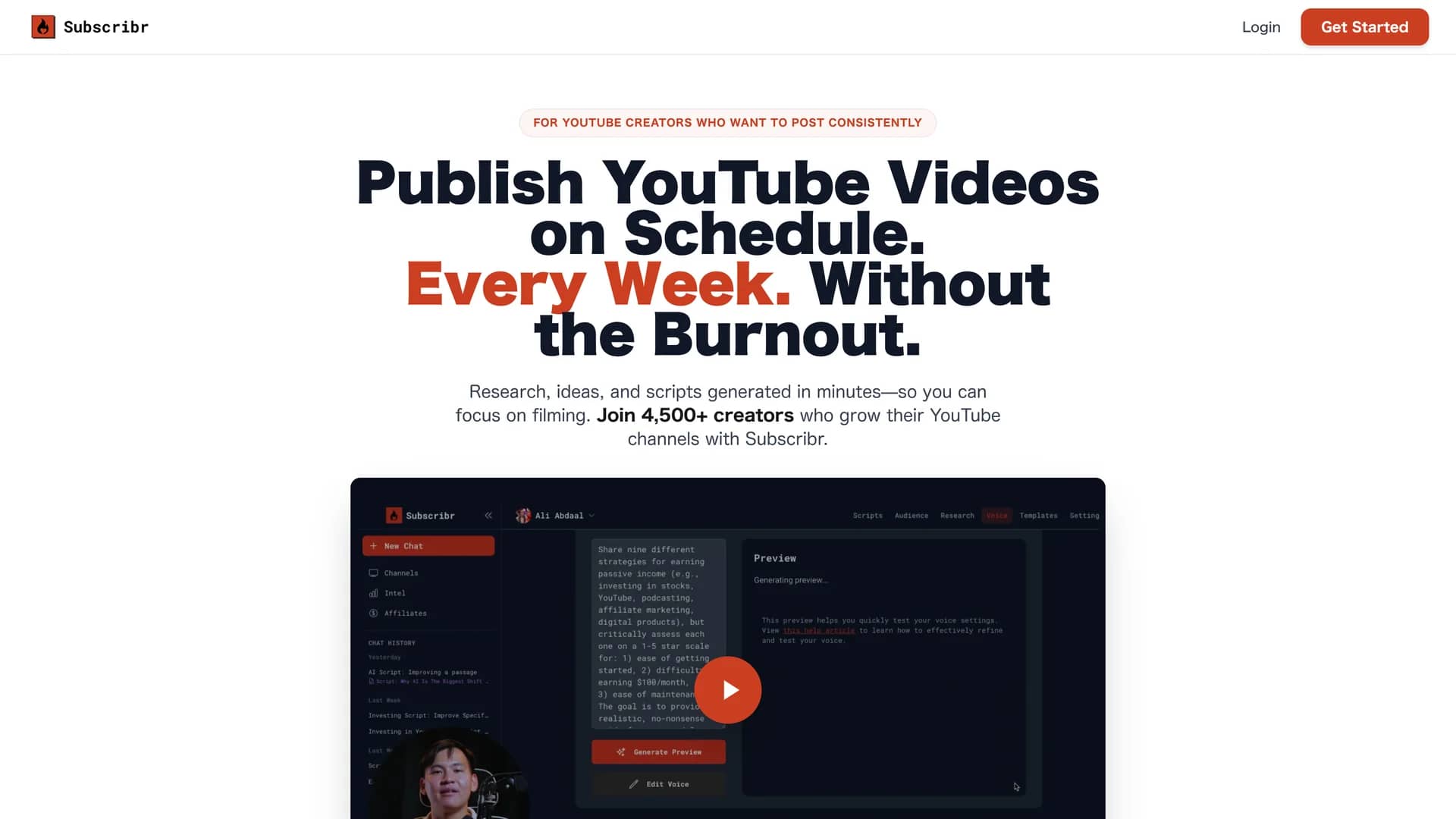 subscribr homepage