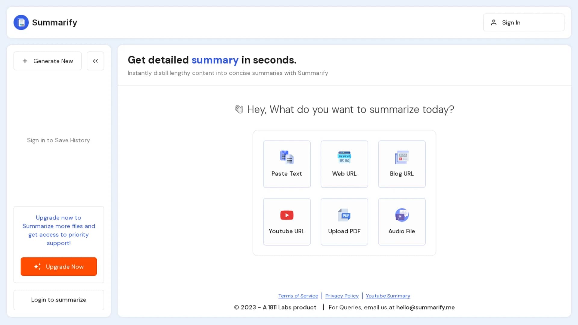 summarify homepage