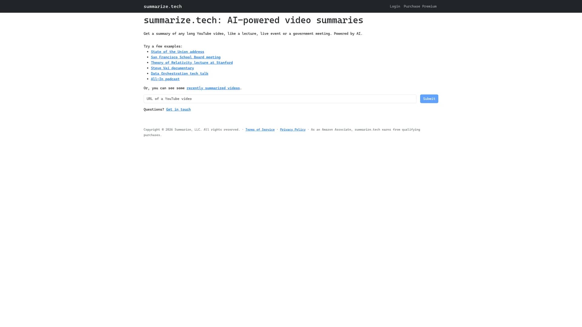 summarize-tech homepage
