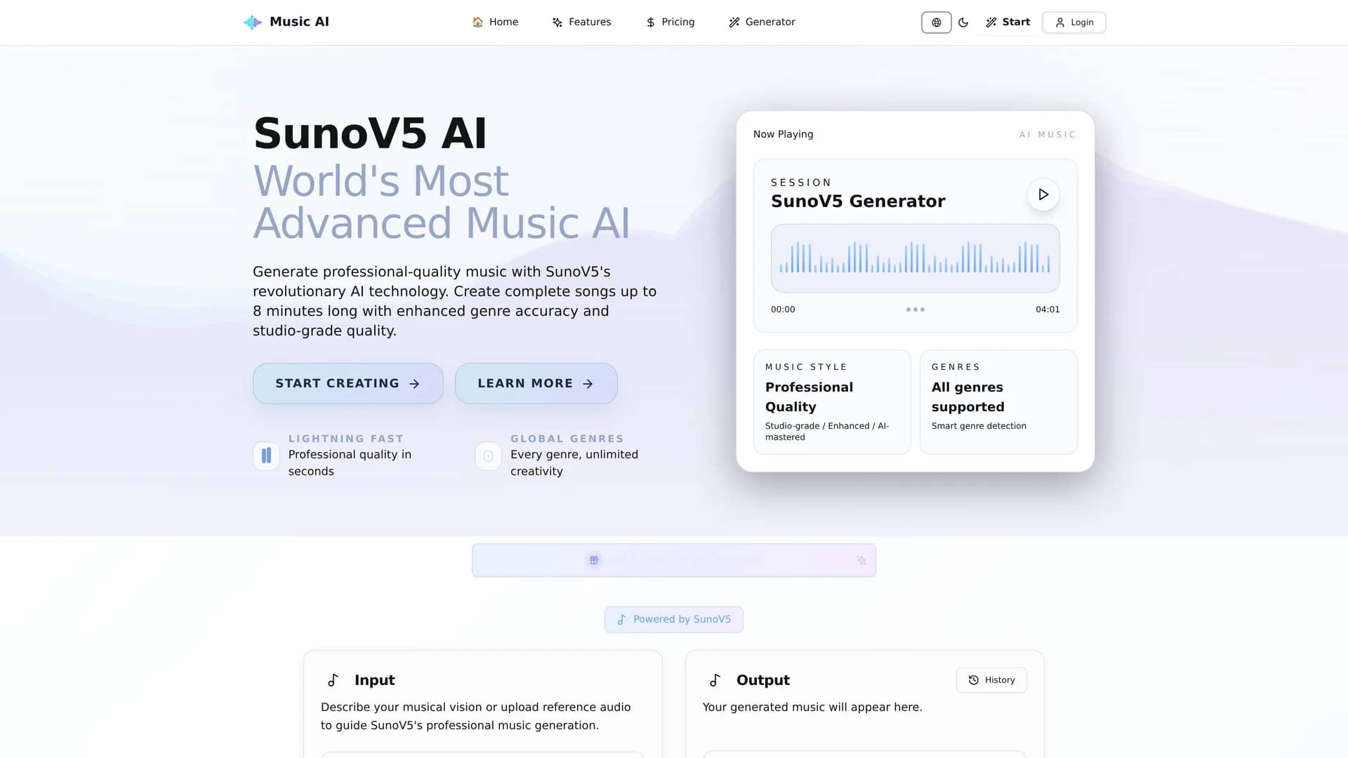 suno-v5 homepage