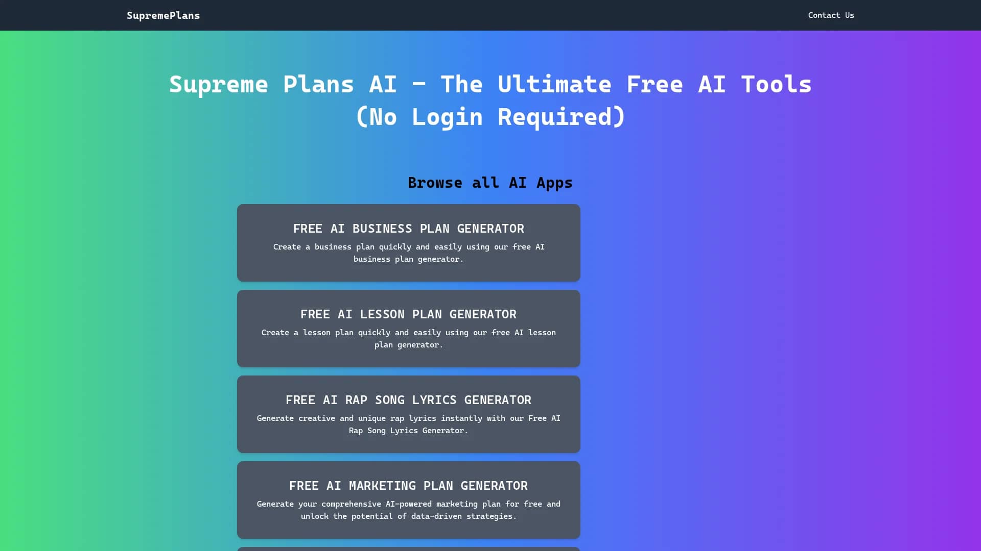 supreme-plans-ai homepage