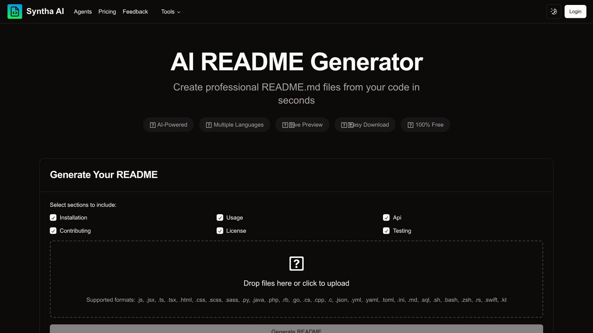 syntha-ai-readme-generator homepage