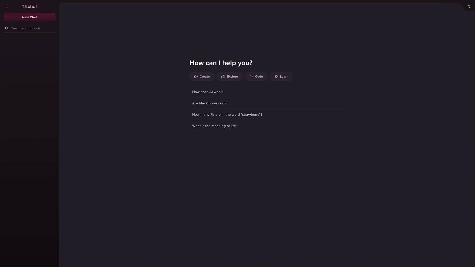 t3-chat homepage