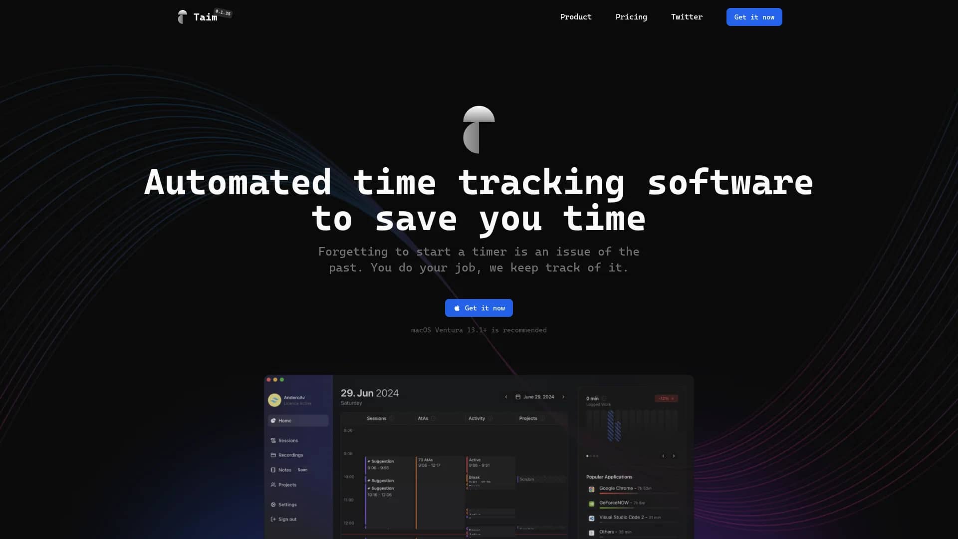 taim-app homepage