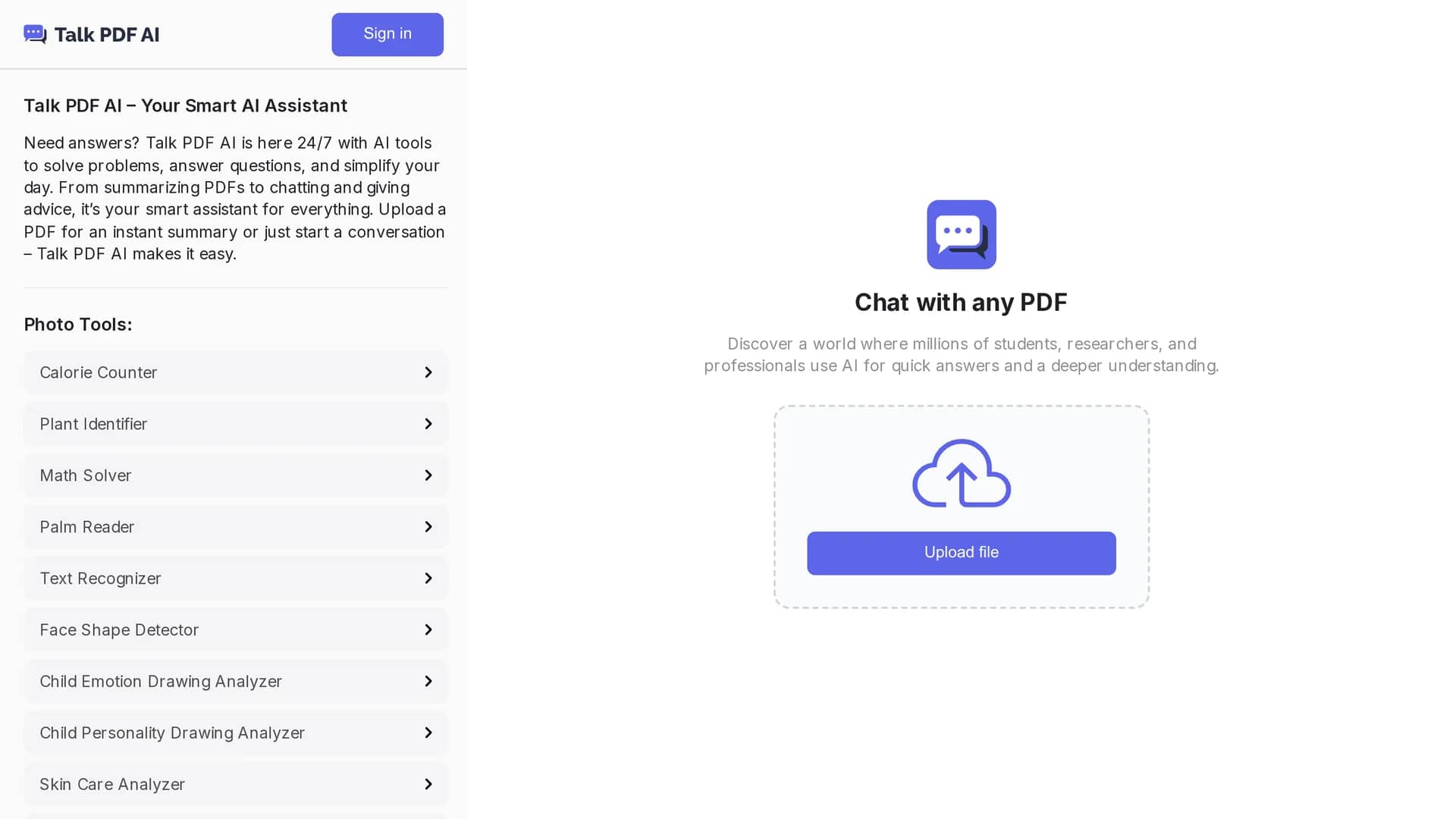 talk-pdf-ai homepage