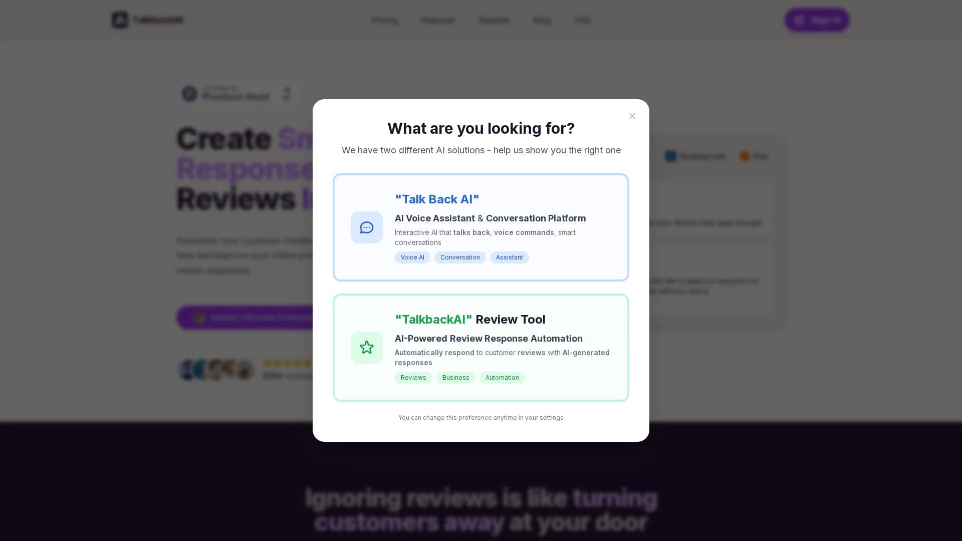 talkbackai homepage