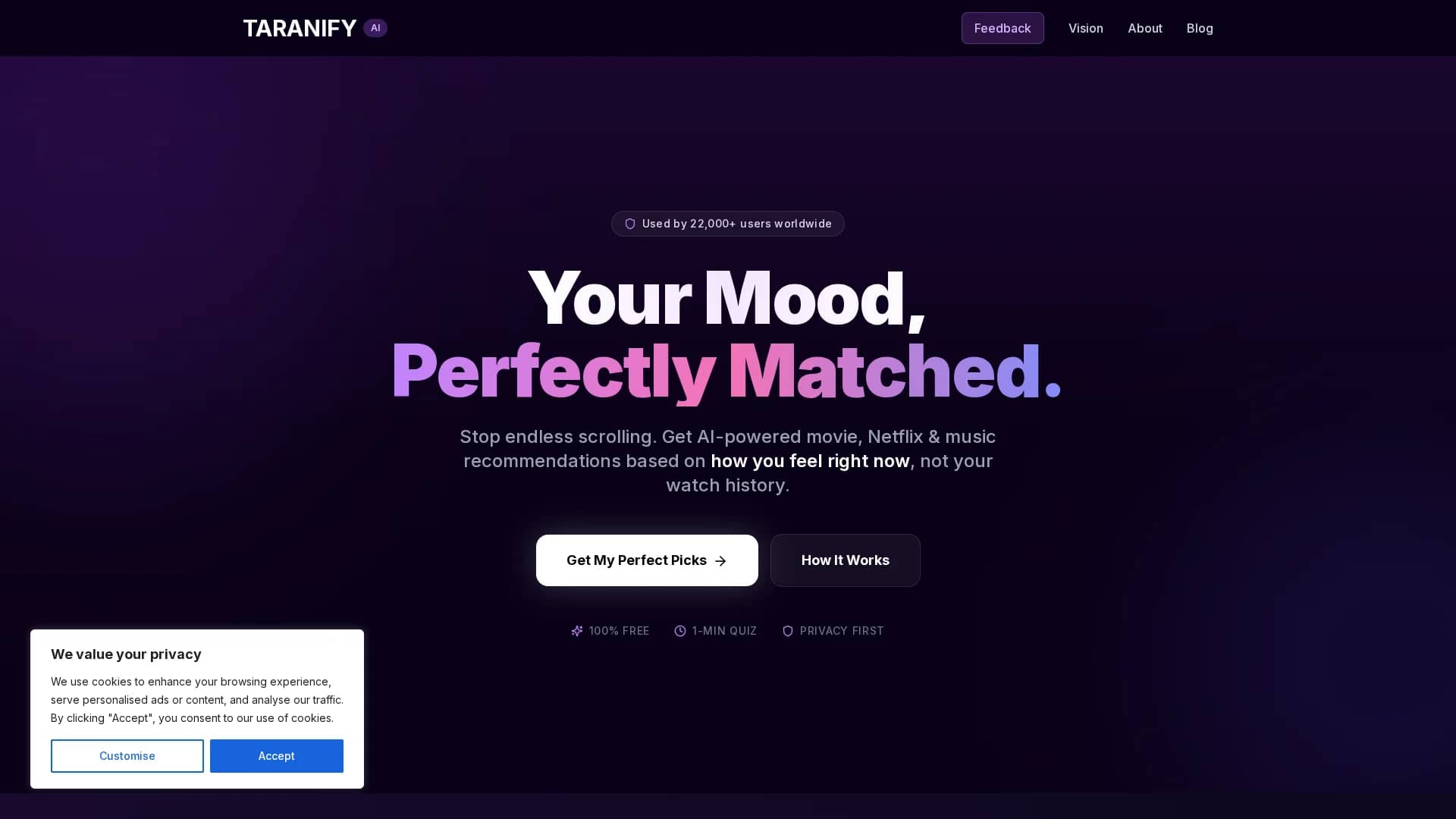 taranify-mood-ai homepage