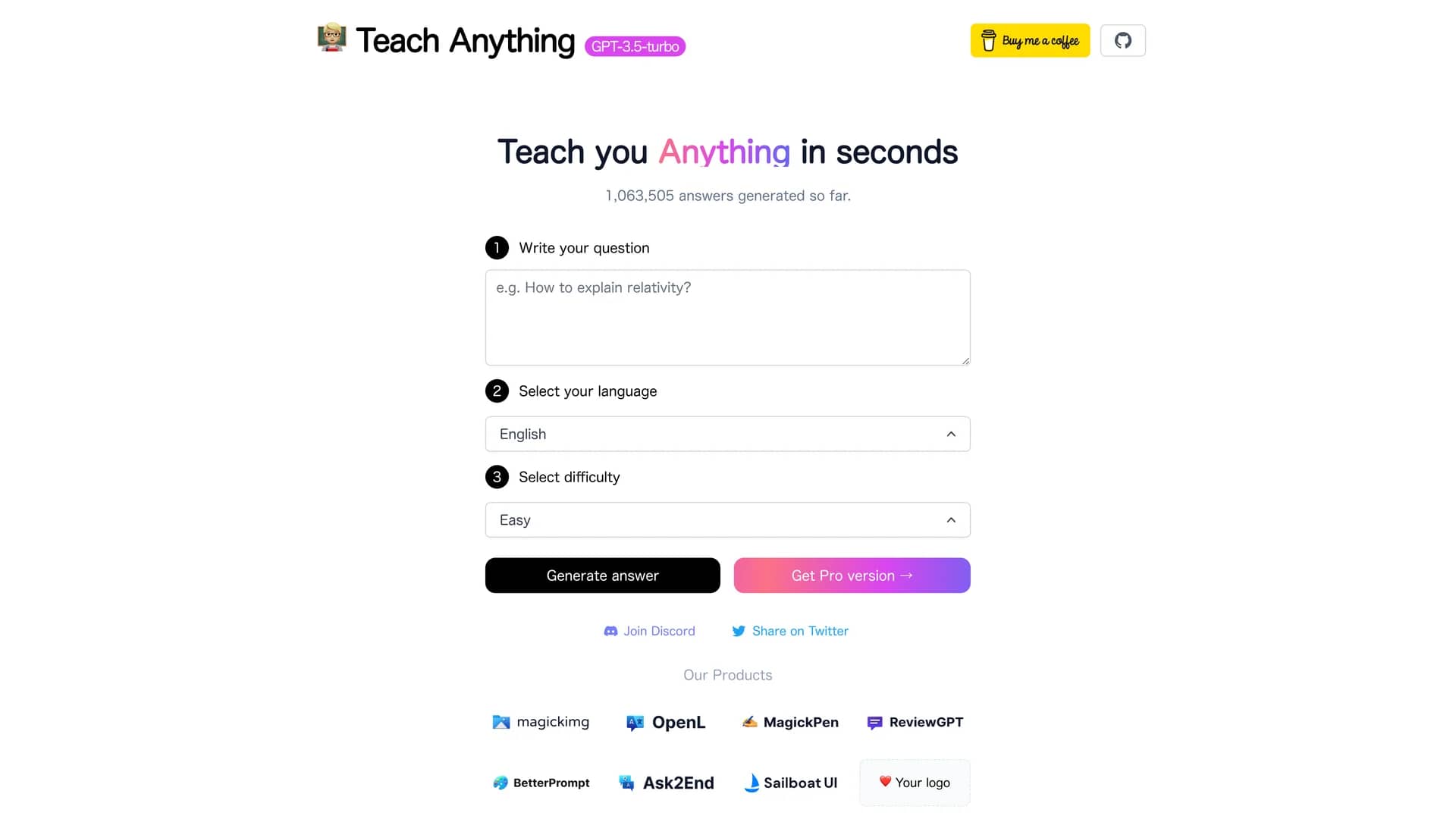 teach-anything homepage