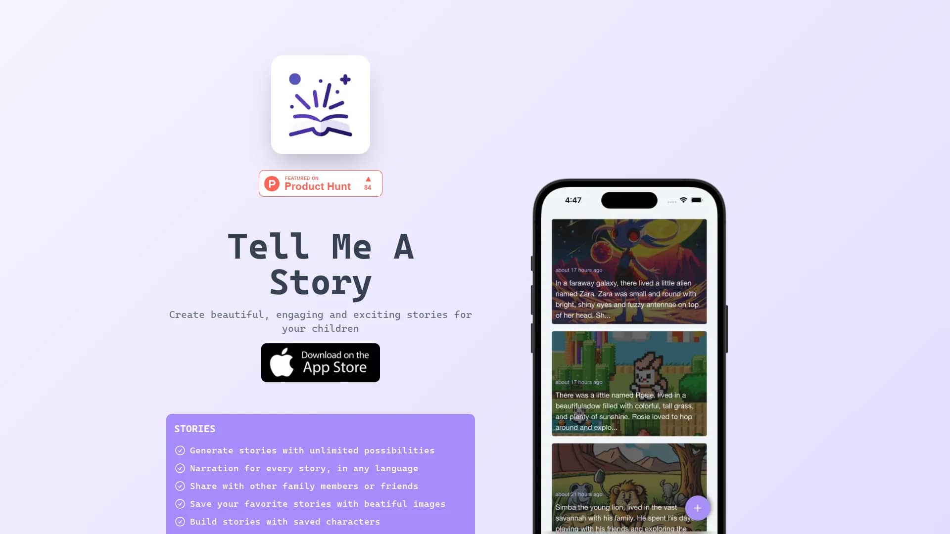 tell-me-a-story homepage
