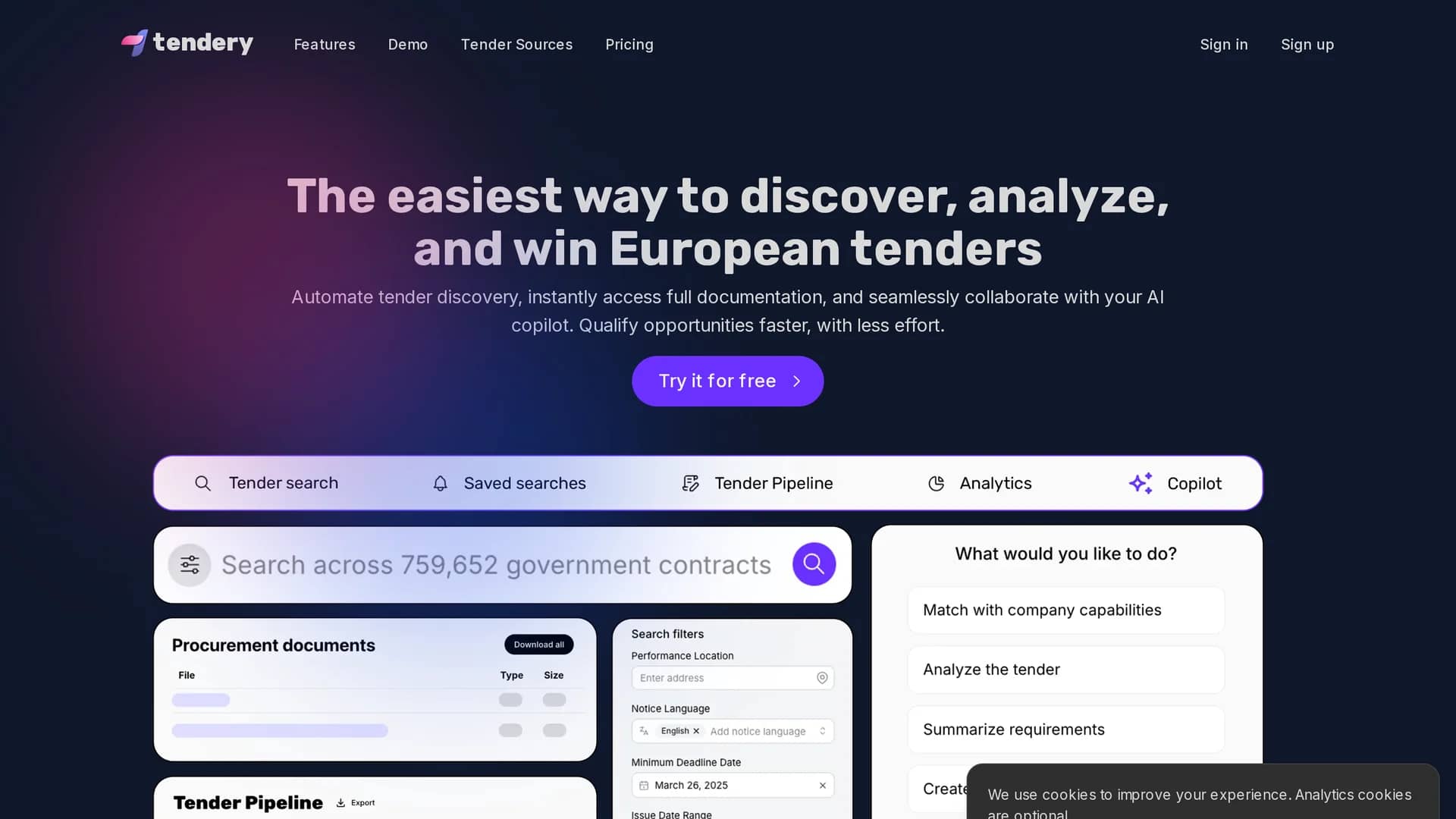tendery-ai homepage
