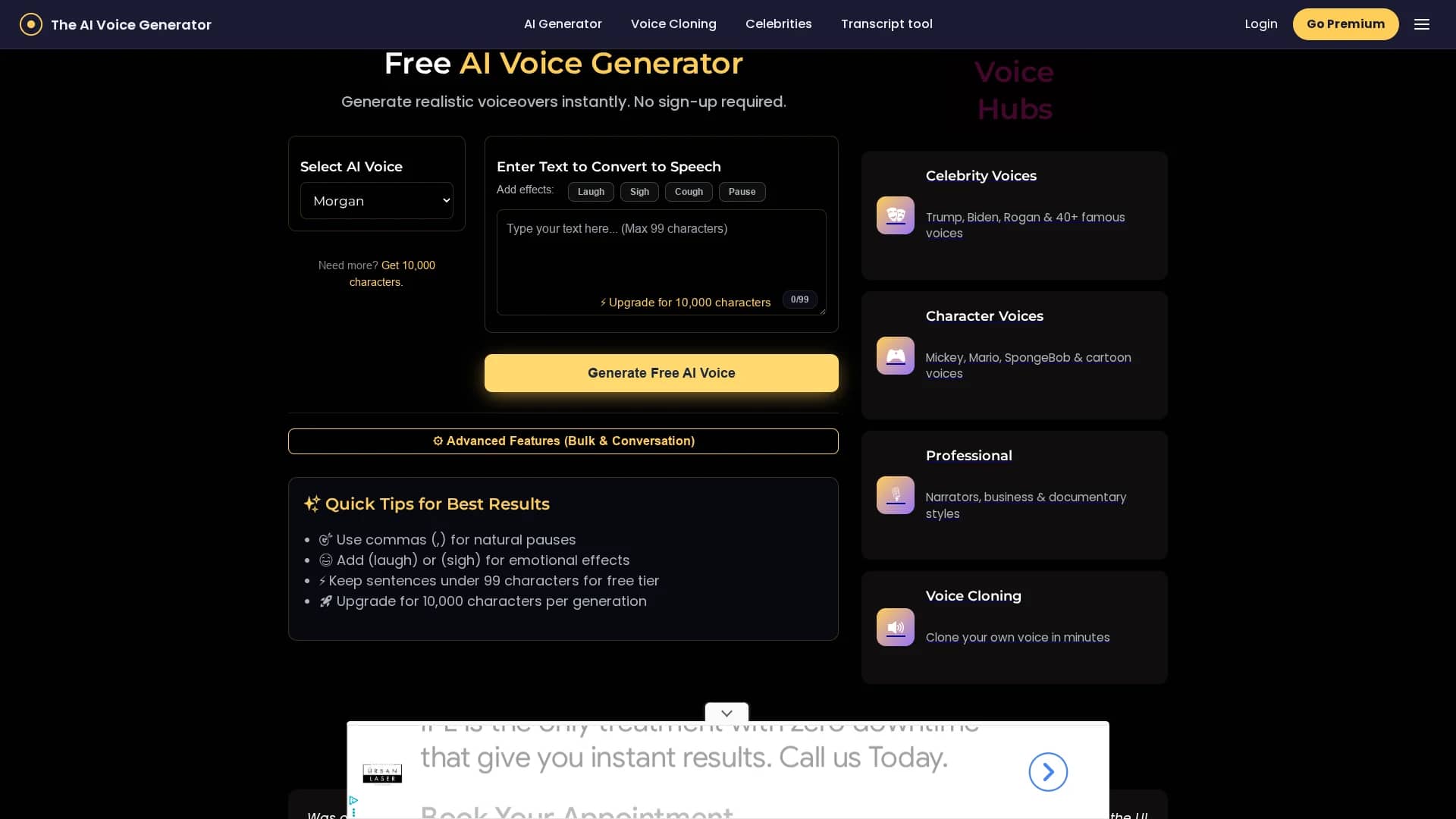 the-ai-voice-generator homepage