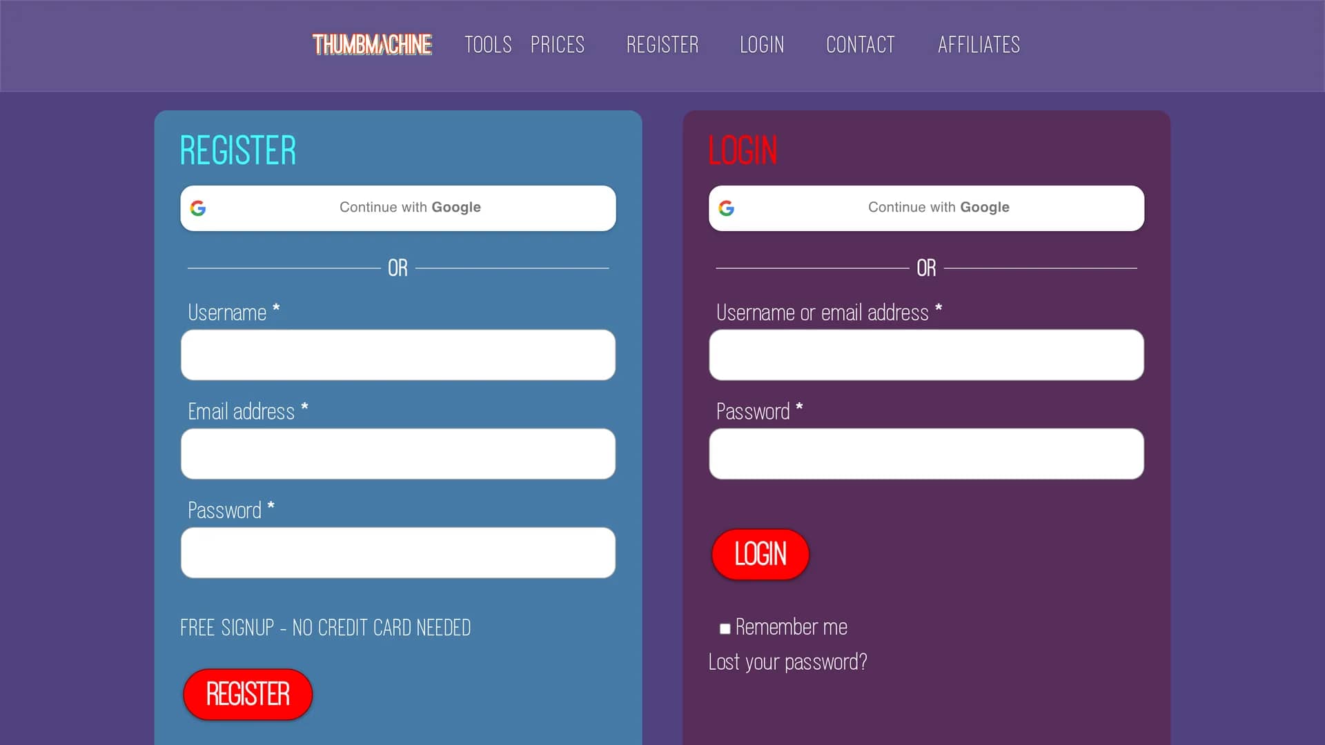 thumbmachine homepage