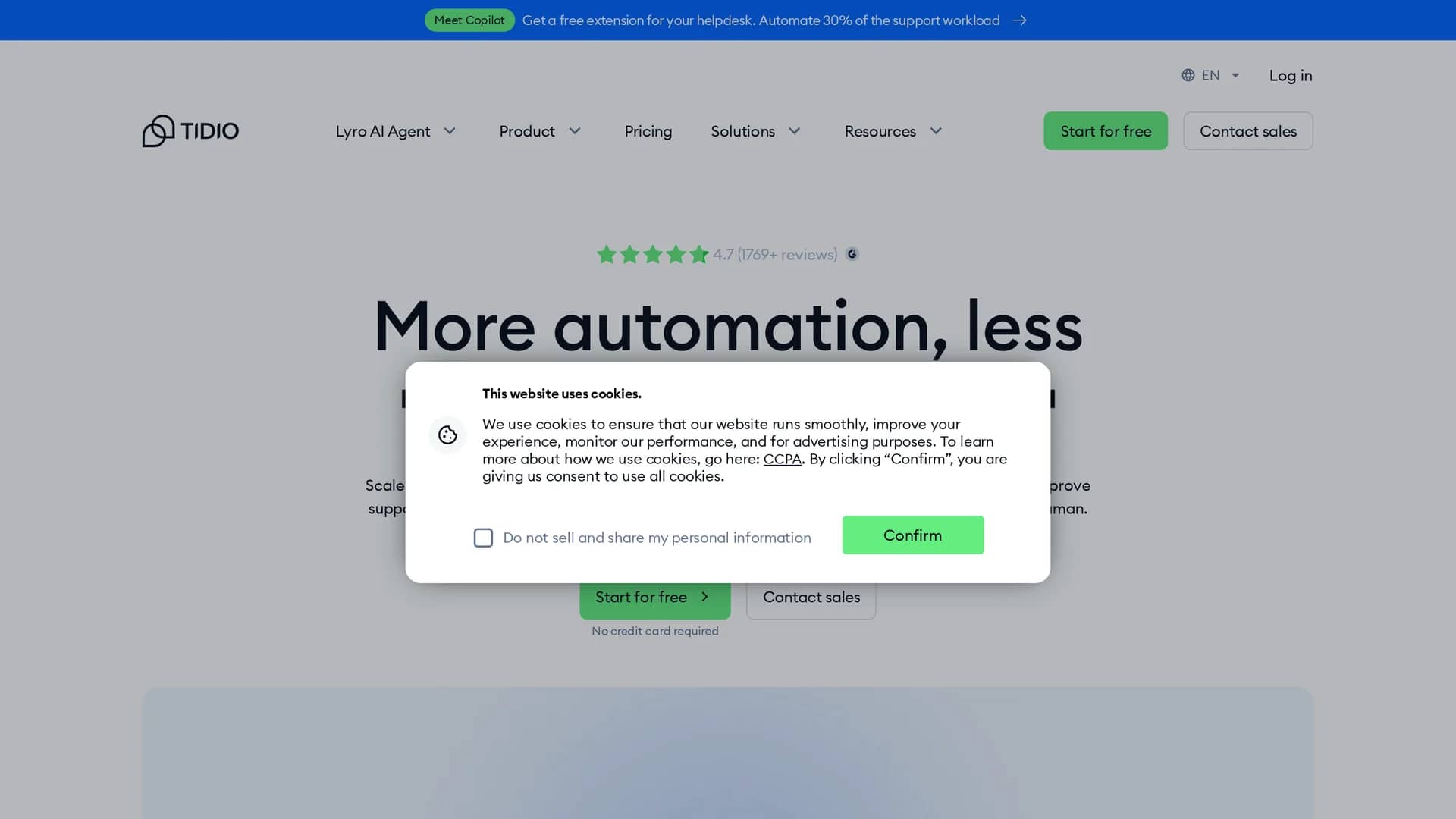 tidio homepage