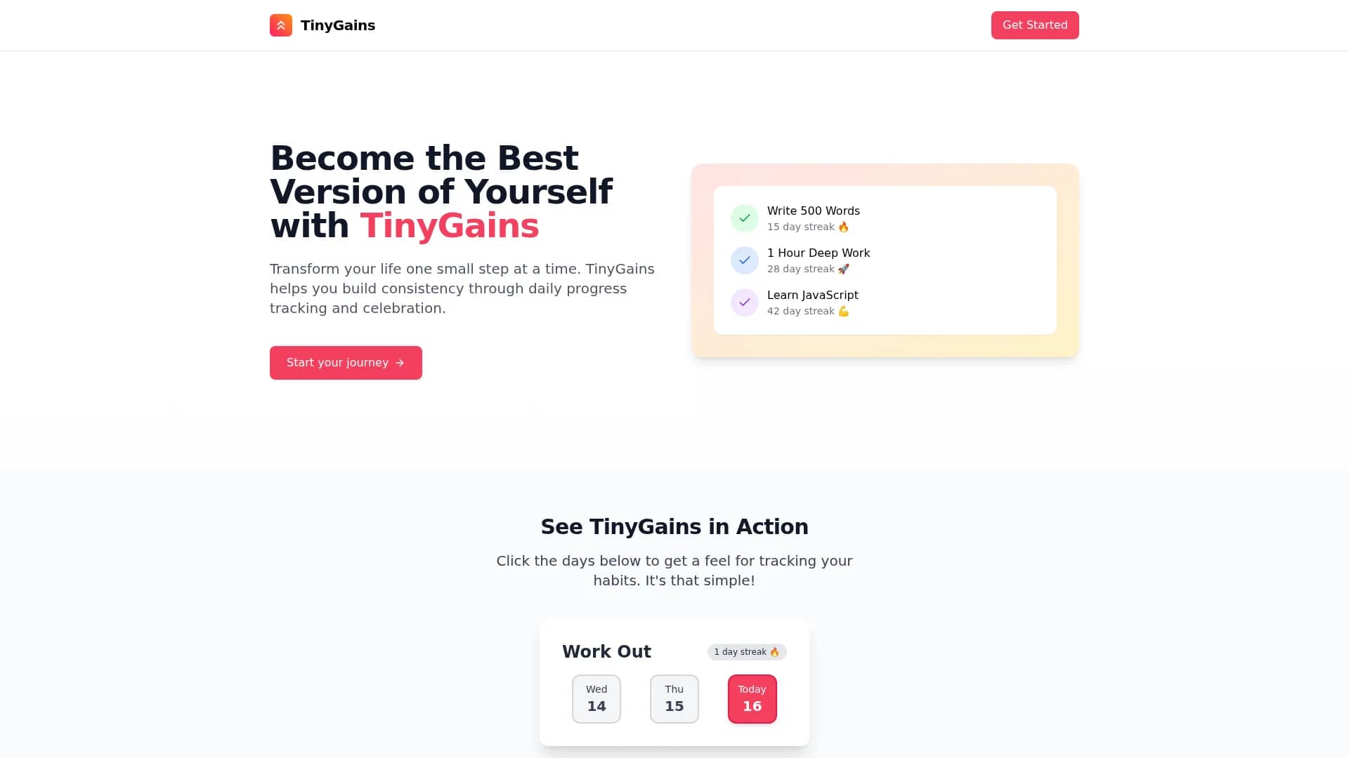 tinygains homepage
