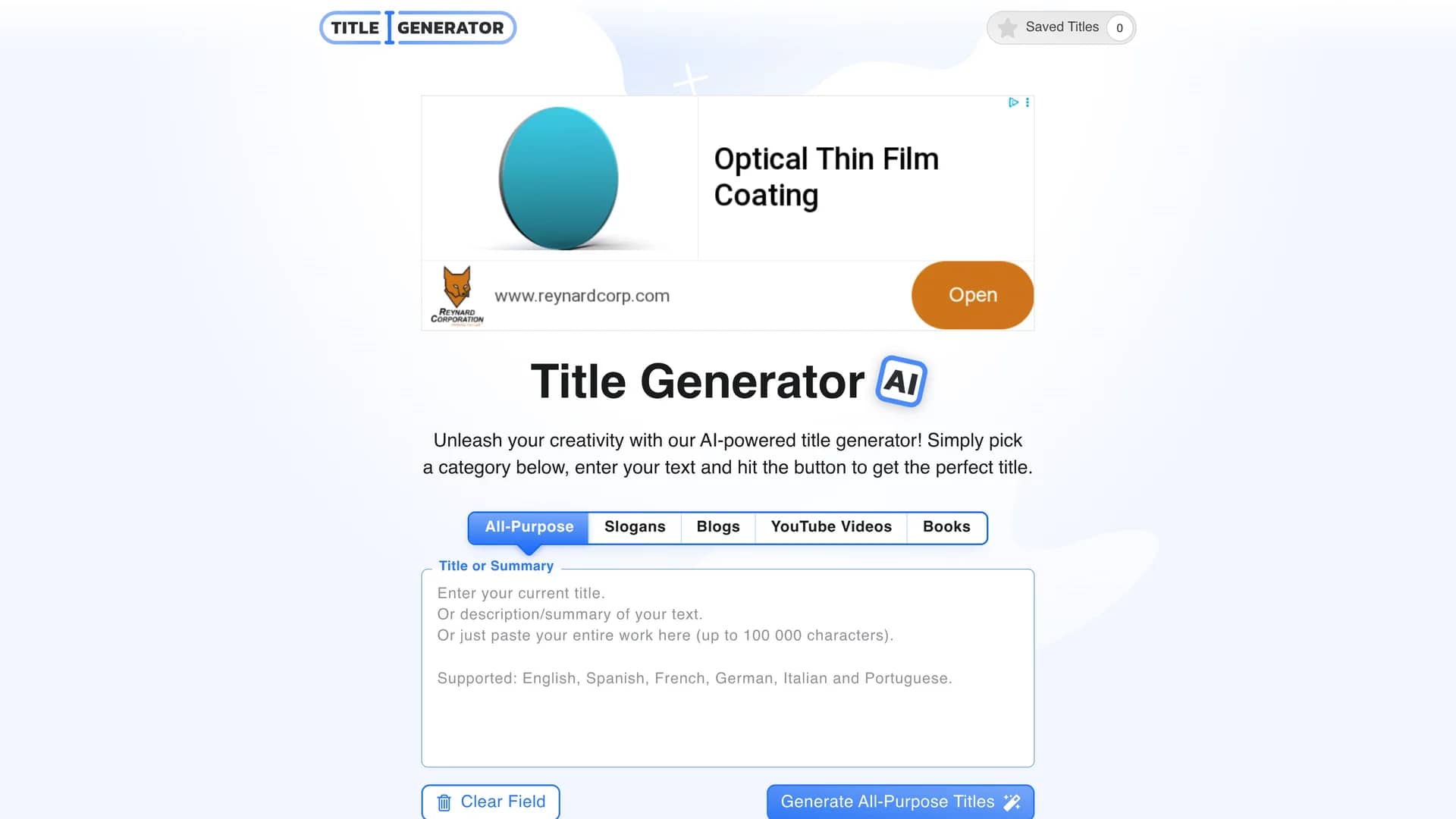 title-generator homepage