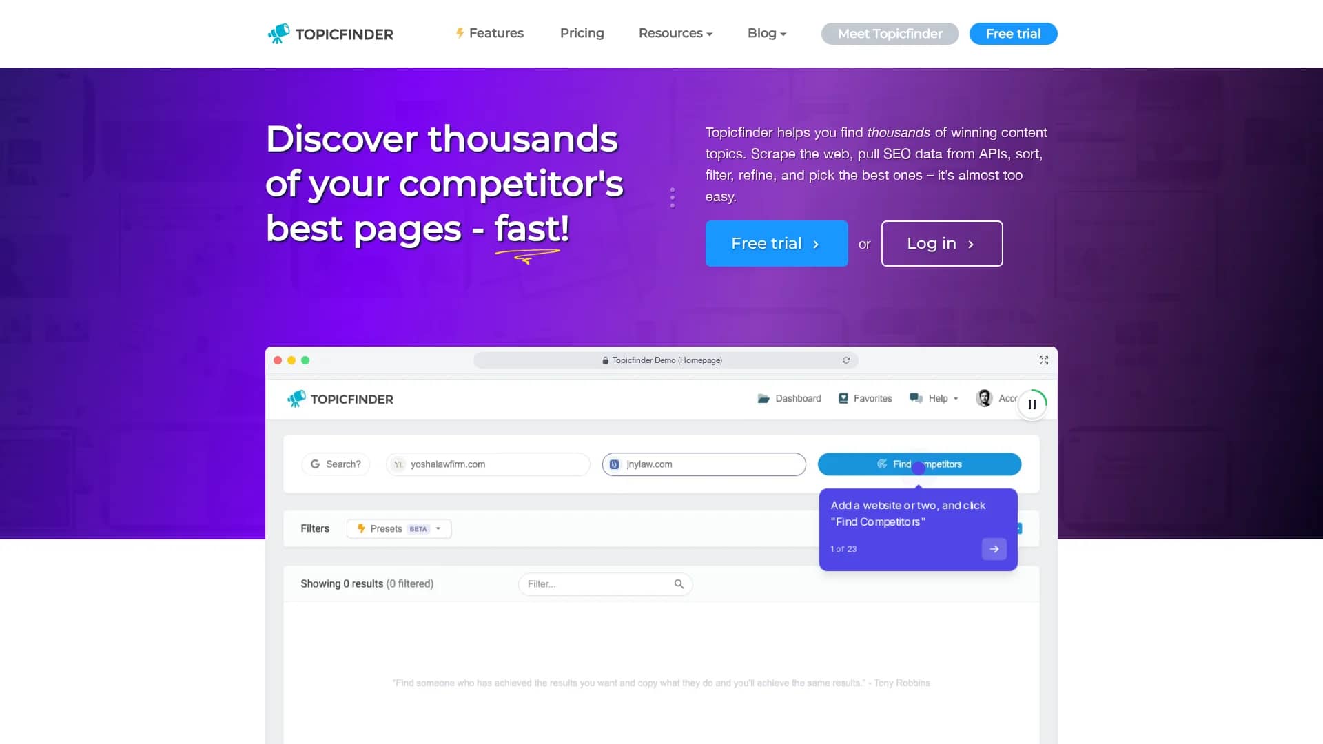 topicfinder homepage