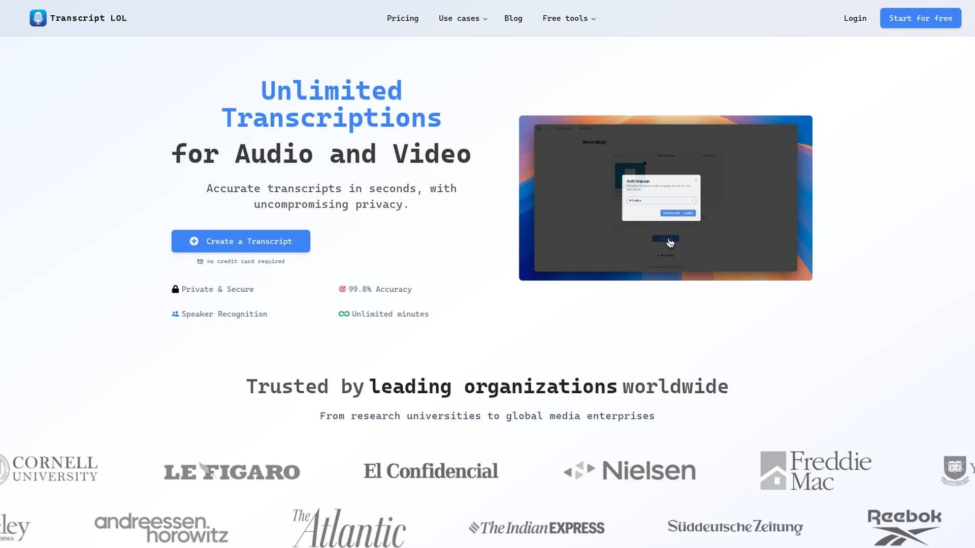 transcript-lol homepage