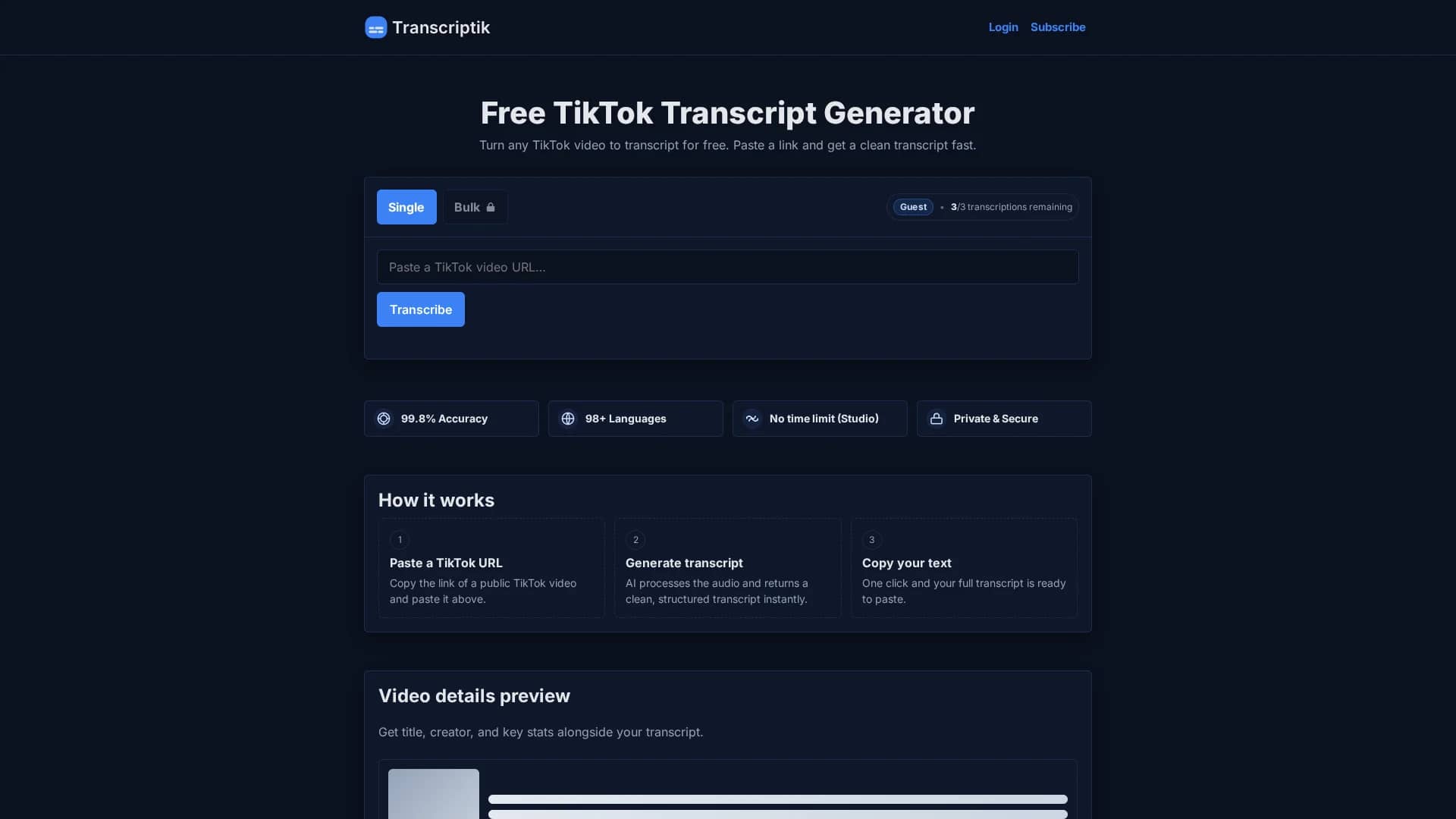 transcriptik-ai homepage