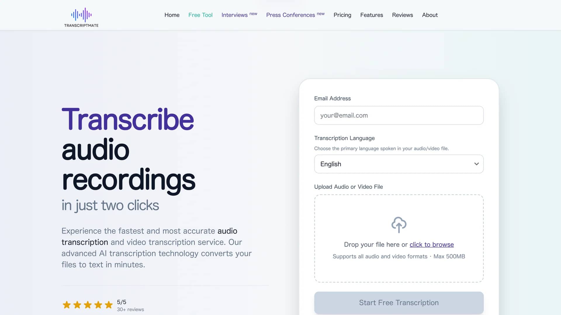 transcriptmate-com homepage