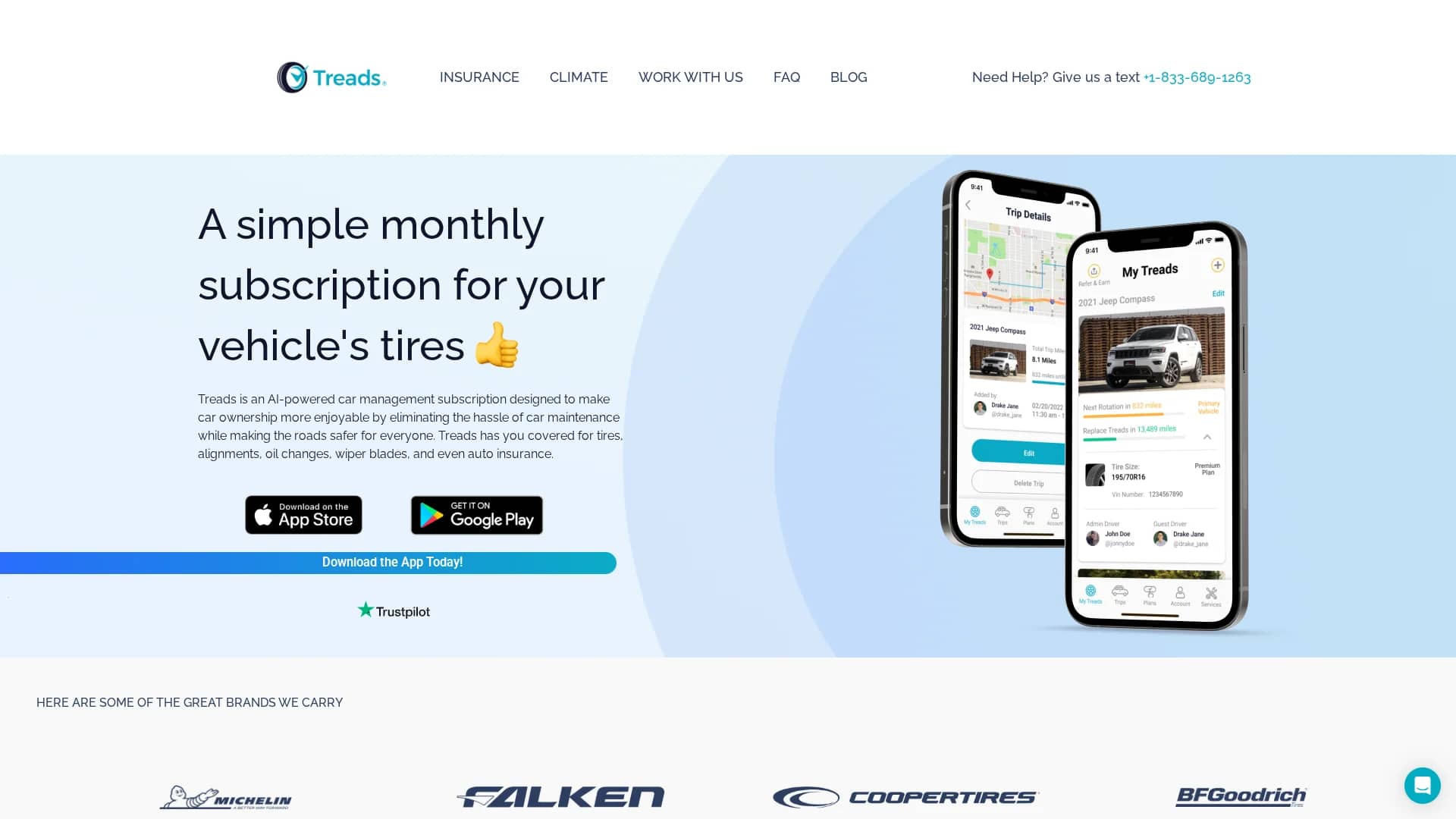 treads-tire-subscription homepage