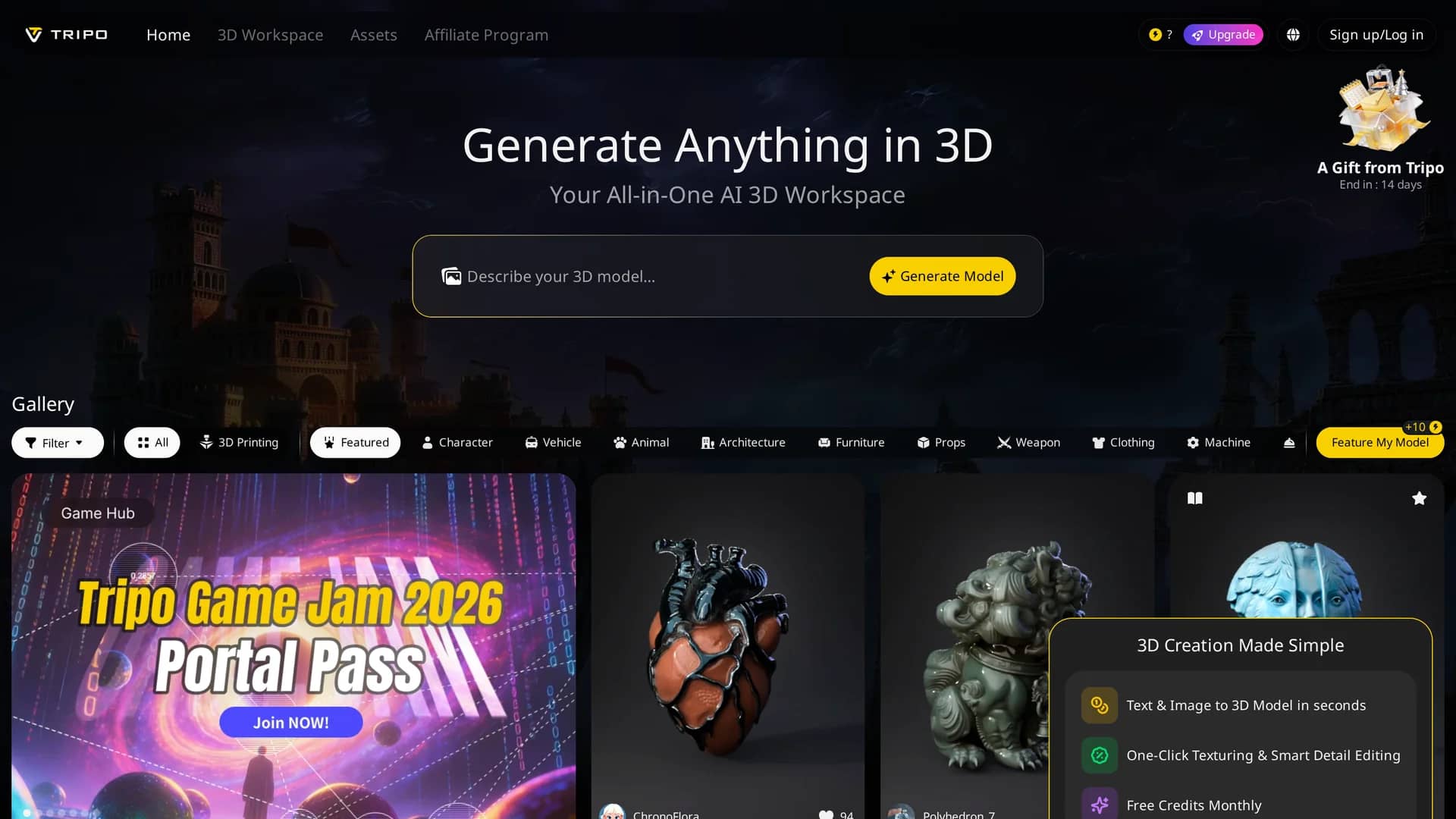 tripo-3d-ai homepage