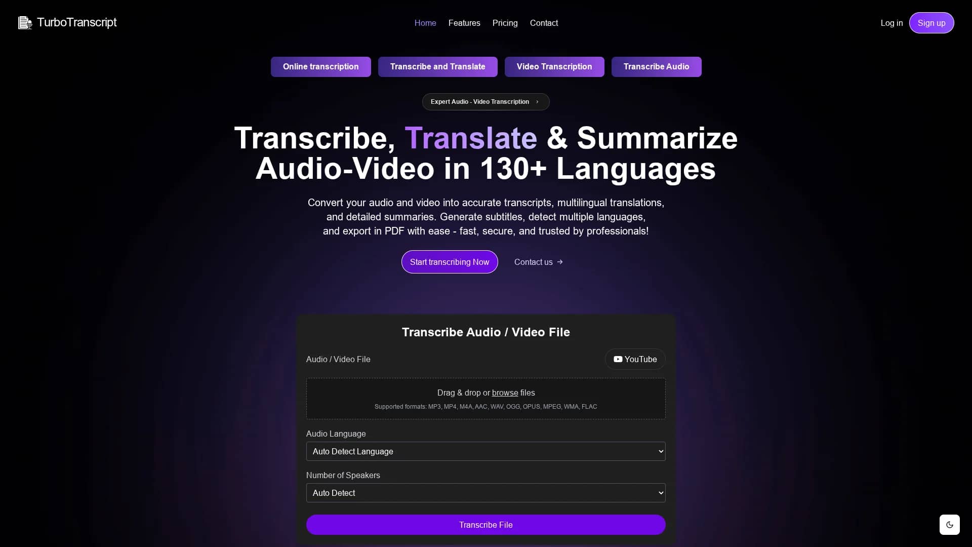 turbotranscript homepage