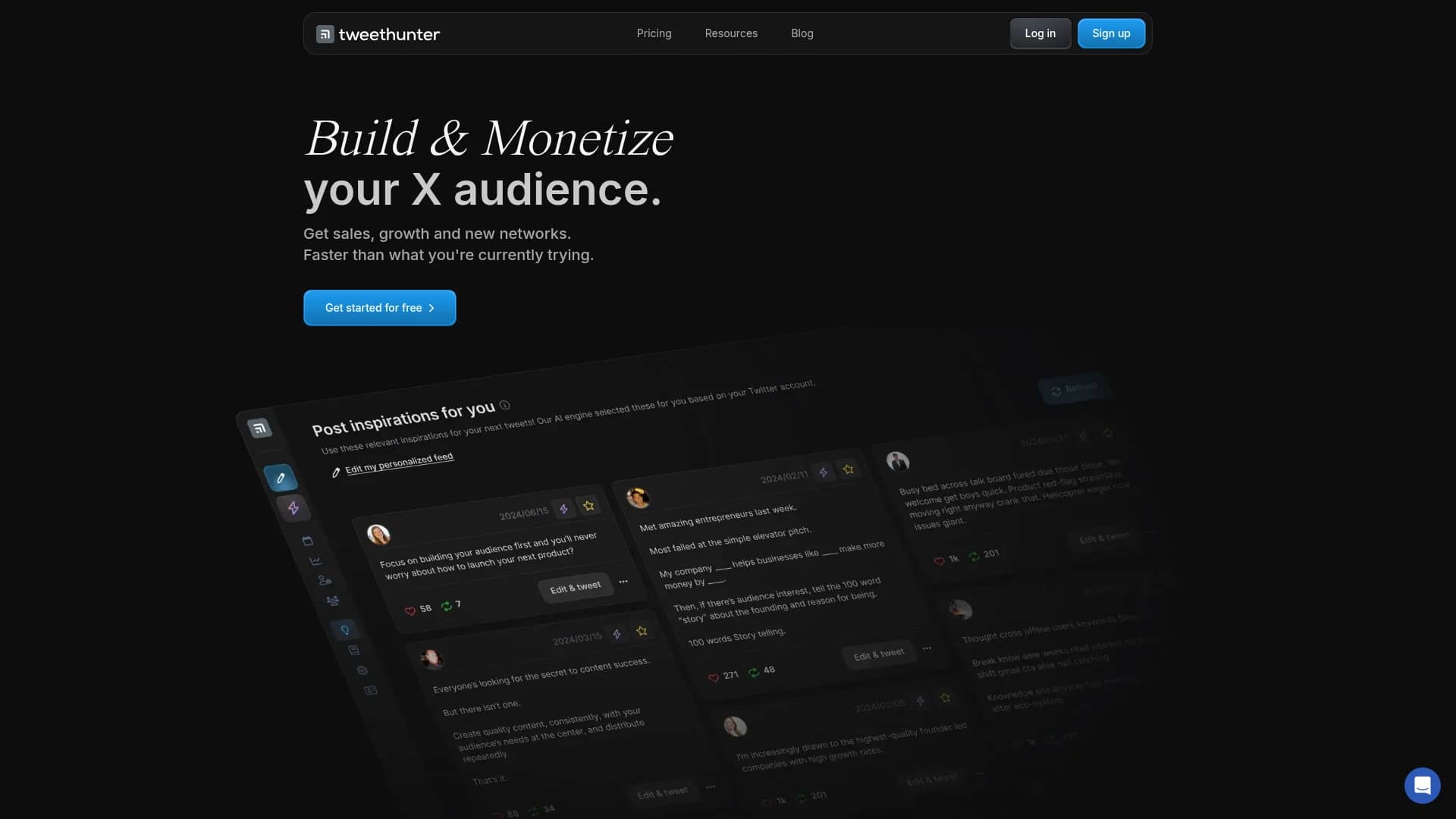 tweet-hunter homepage