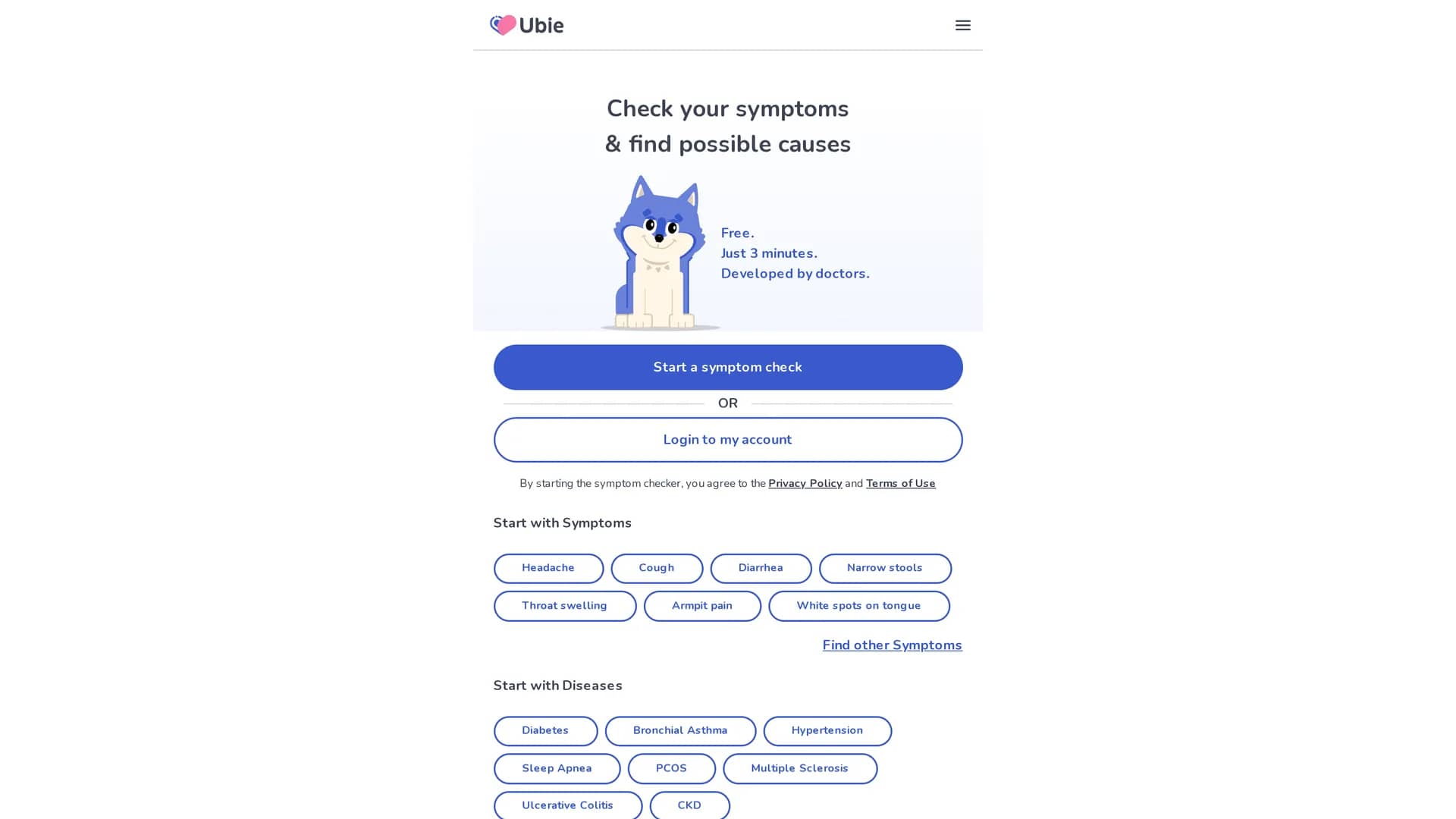 ubie-ai-symptom-checker homepage