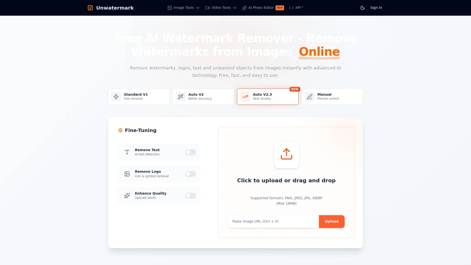 unwatermark-ai homepage