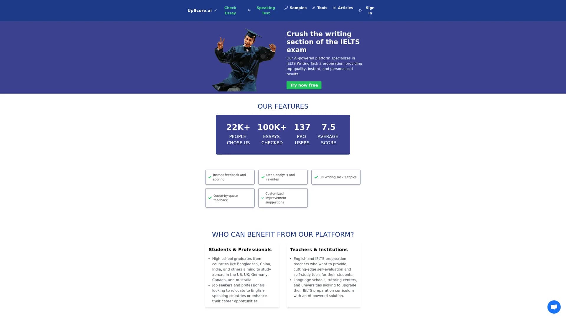 upscore-ai homepage