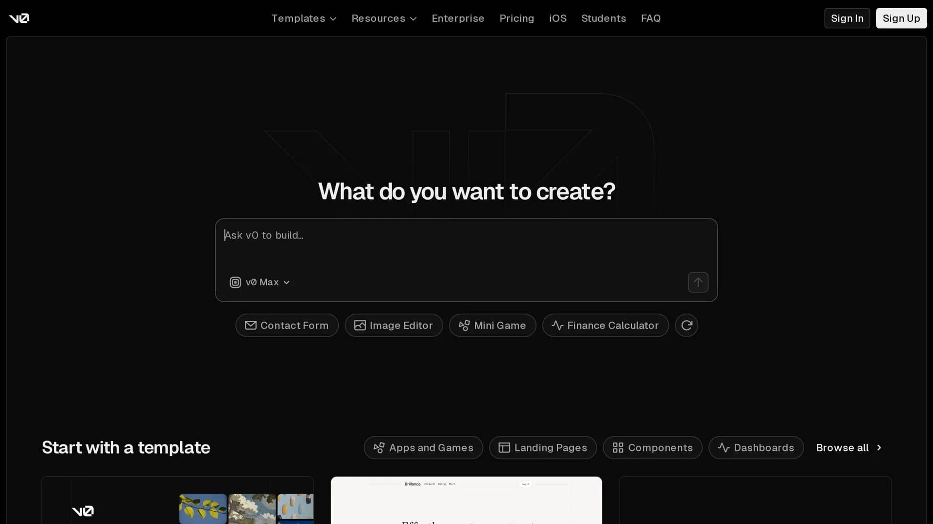 v0-dev-by-vercel-labs homepage