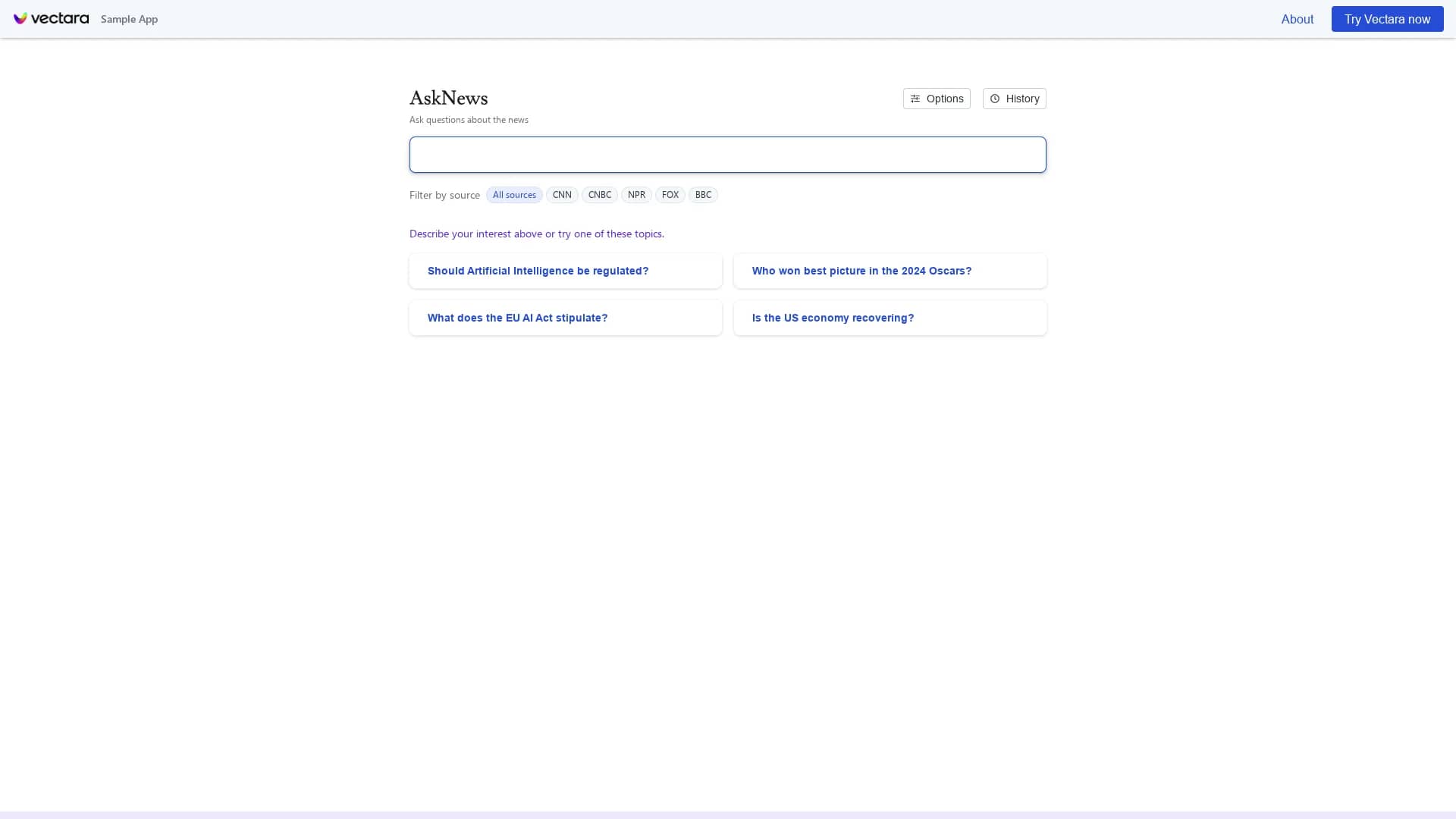 vectara homepage
