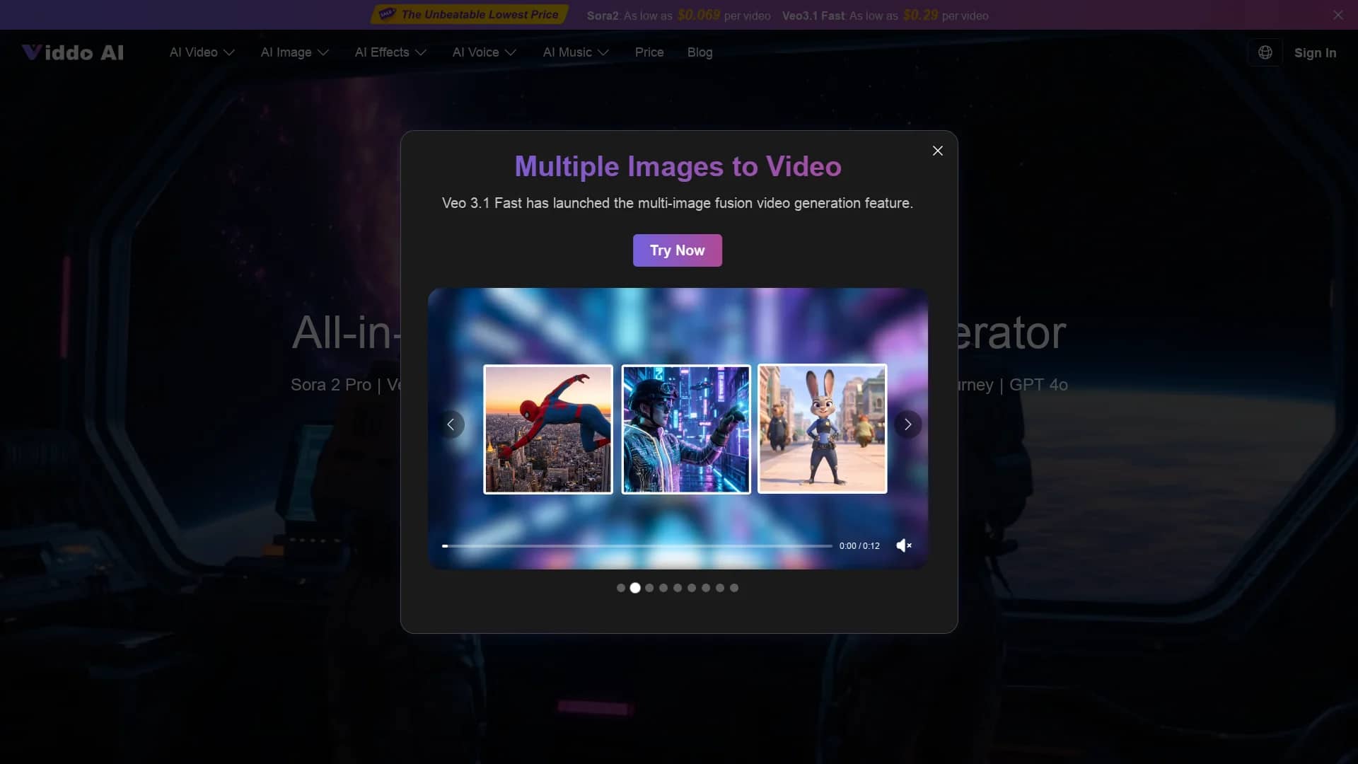 viddo-ai-video-generator homepage