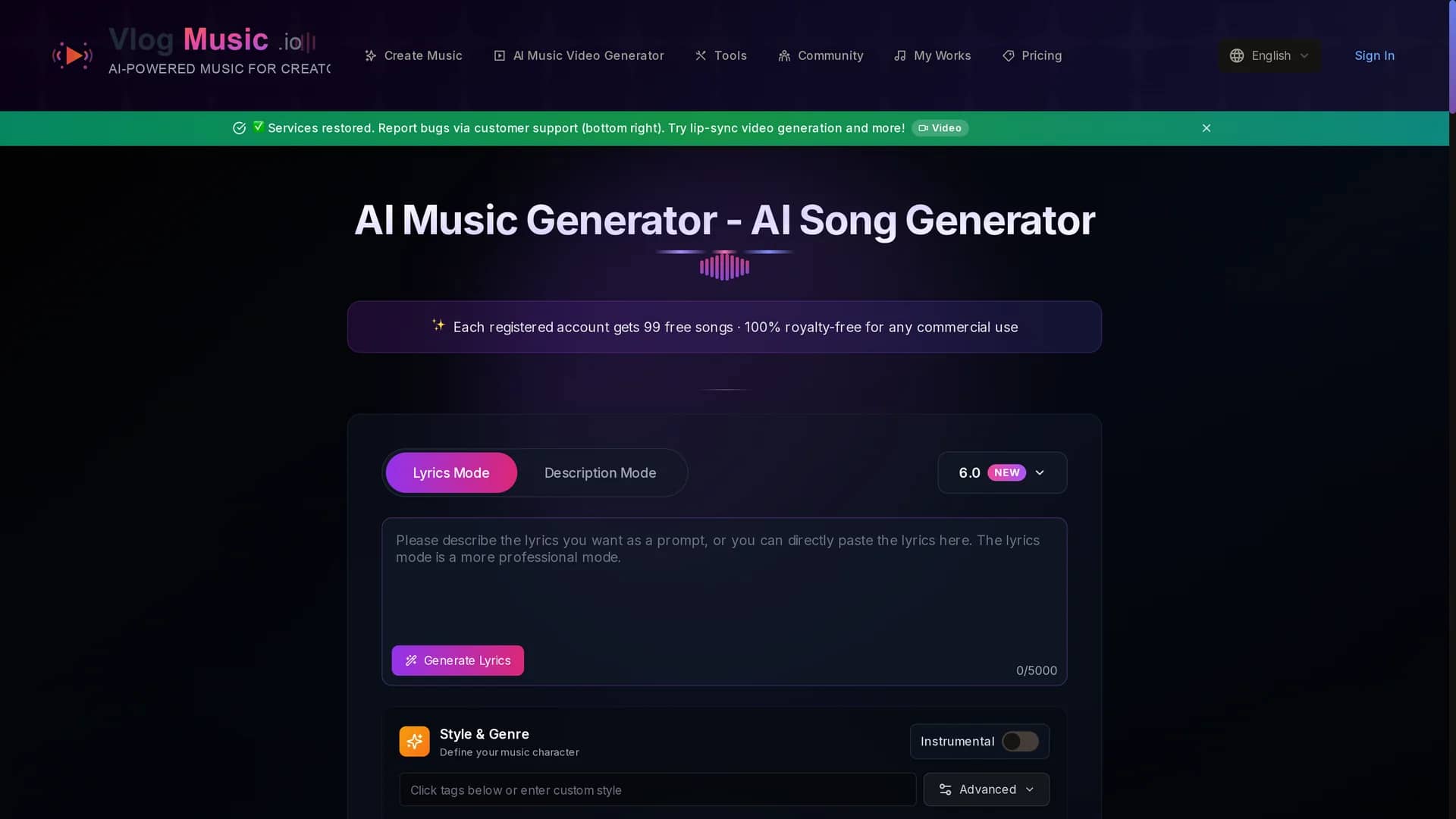 vlogmusic-io homepage