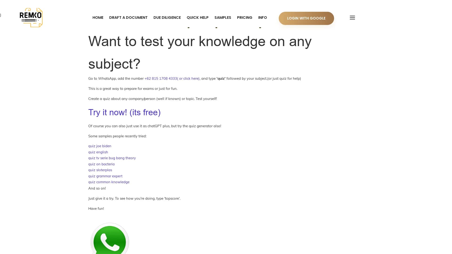 whatsapp-quiz-generator homepage