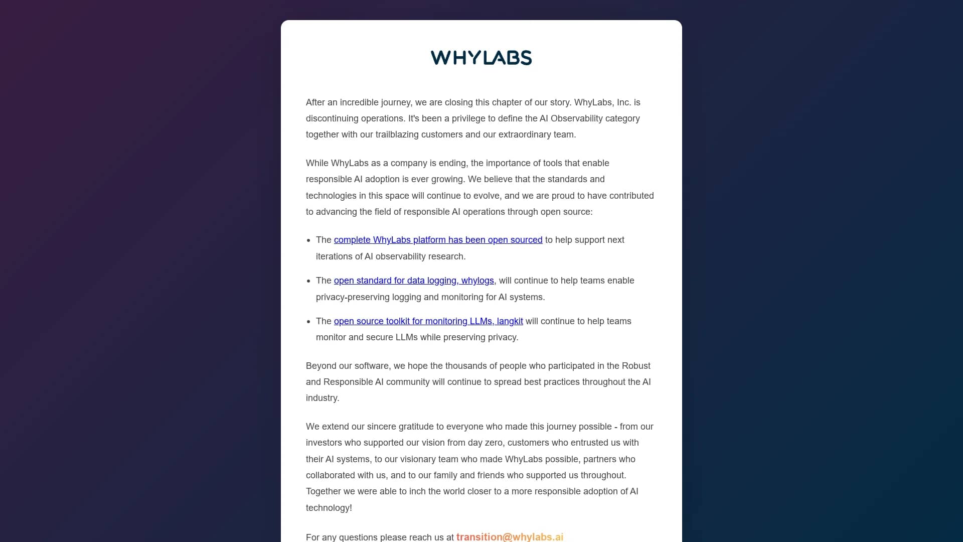 whylabs-ai-observatory homepage